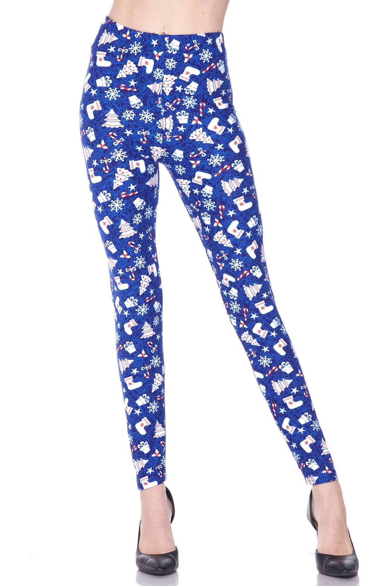 Buttery Soft Blue Christmas Merriment Extra Plus Size Leggings (XPlus One Size,Blue)