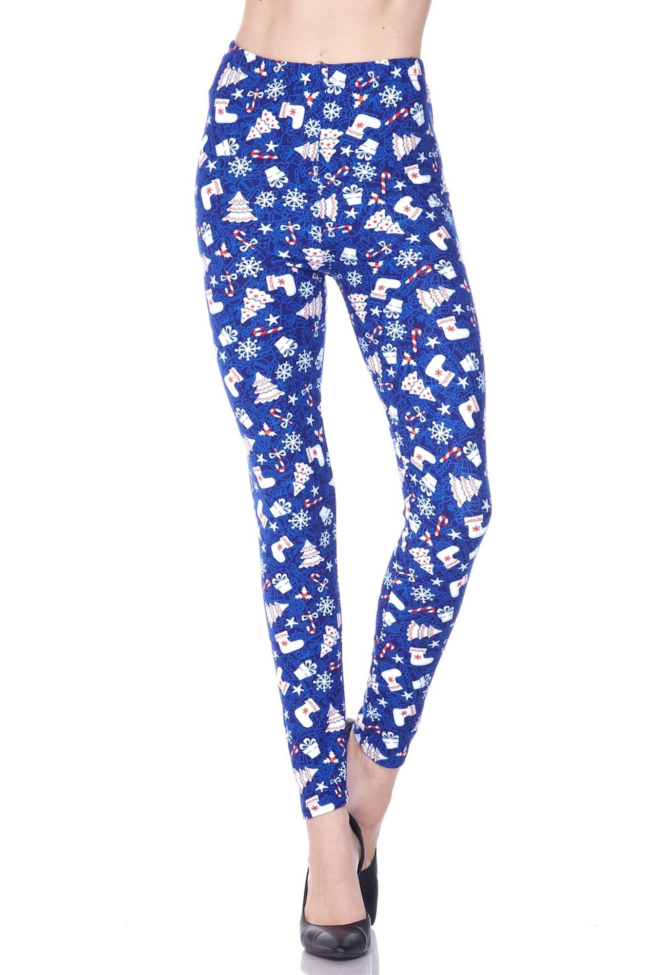 Buttery Soft Blue Christmas Merriment Extra Plus Size Leggings (XPlus One Size,Blue)