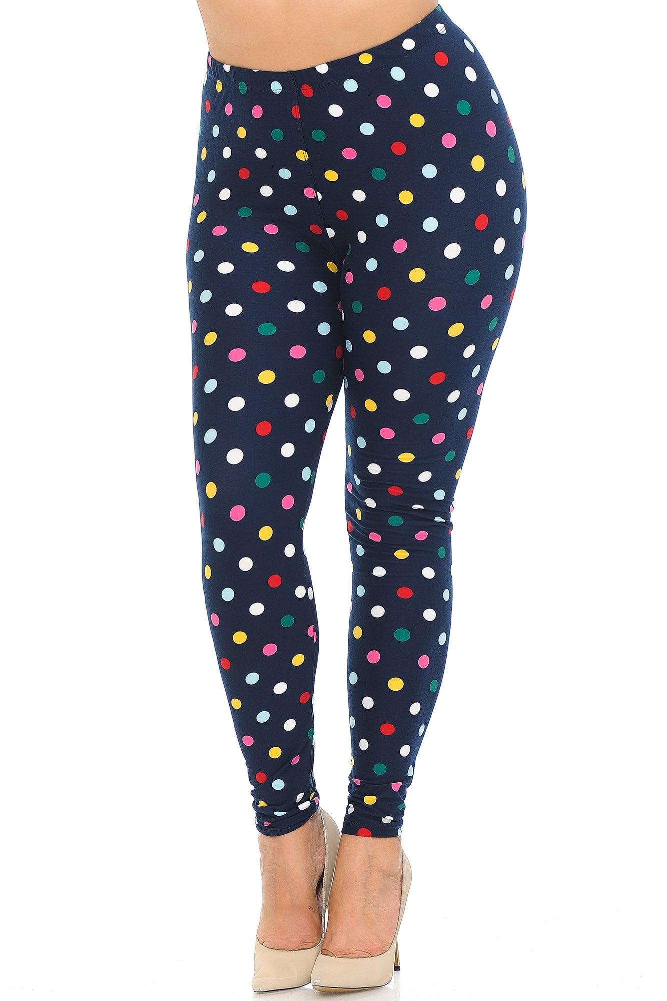 Buttery Soft Colorful Polka Dot Plus Size Leggings - 3X-5X (XPlus One Size,Navy)