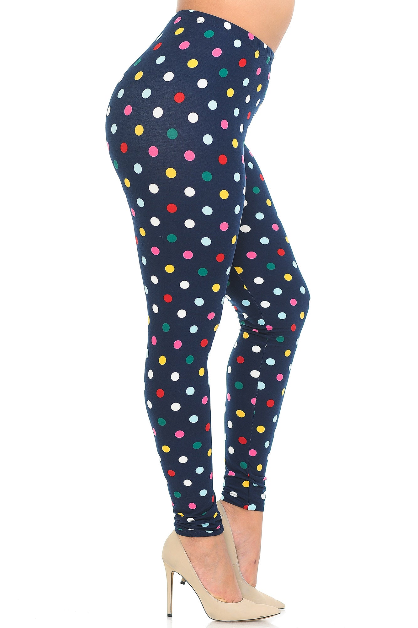 Buttery Soft Colorful Polka Dot Plus Size Leggings - 3X-5X (XPlus One Size,Navy)