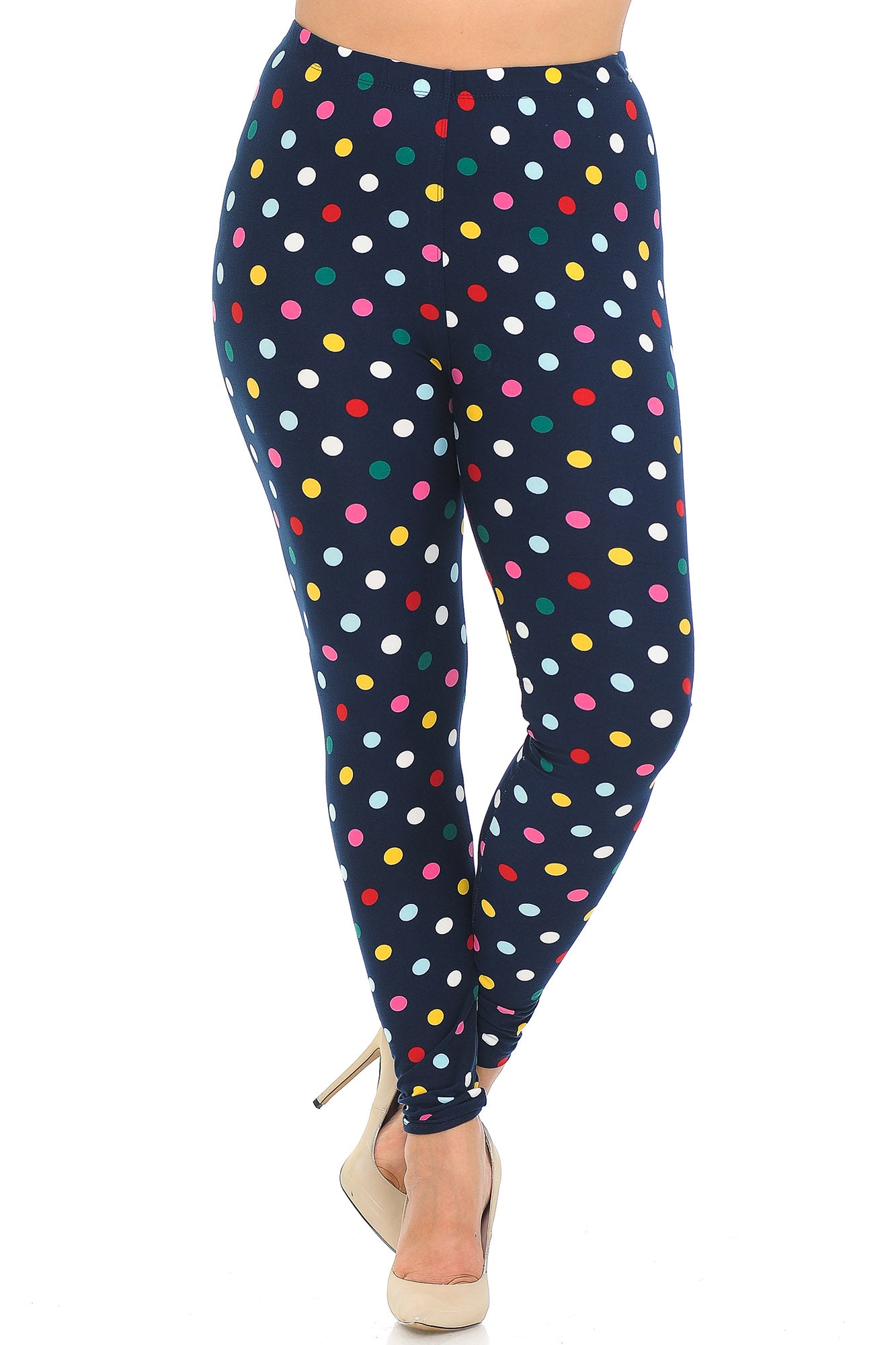 Buttery Soft Colorful Polka Dot Plus Size Leggings - 3X-5X (XPlus One Size,Navy)