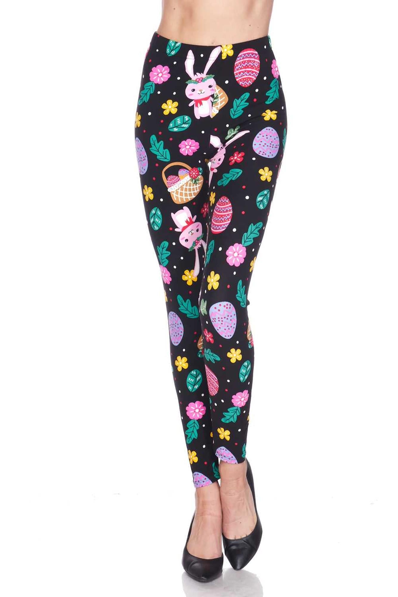 Buttery Smooth Cute Bunnies and Easter Egg Extra Plus Size Leggings - 3X-5X (XPlus One Size,Multi Color - Bold)