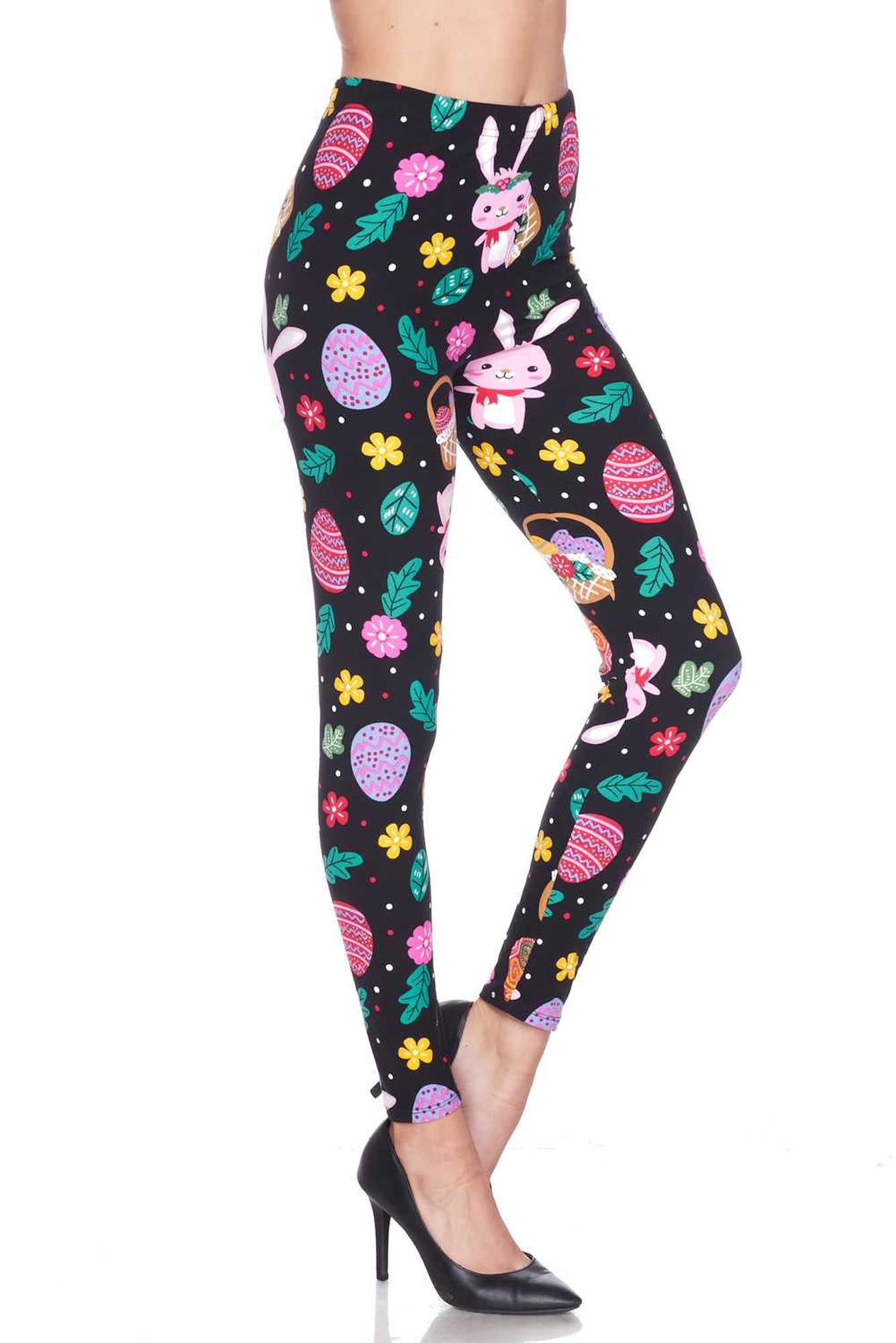 Buttery Smooth Cute Bunnies and Easter Egg Extra Plus Size Leggings - 3X-5X (XPlus One Size,Multi Color - Bold)