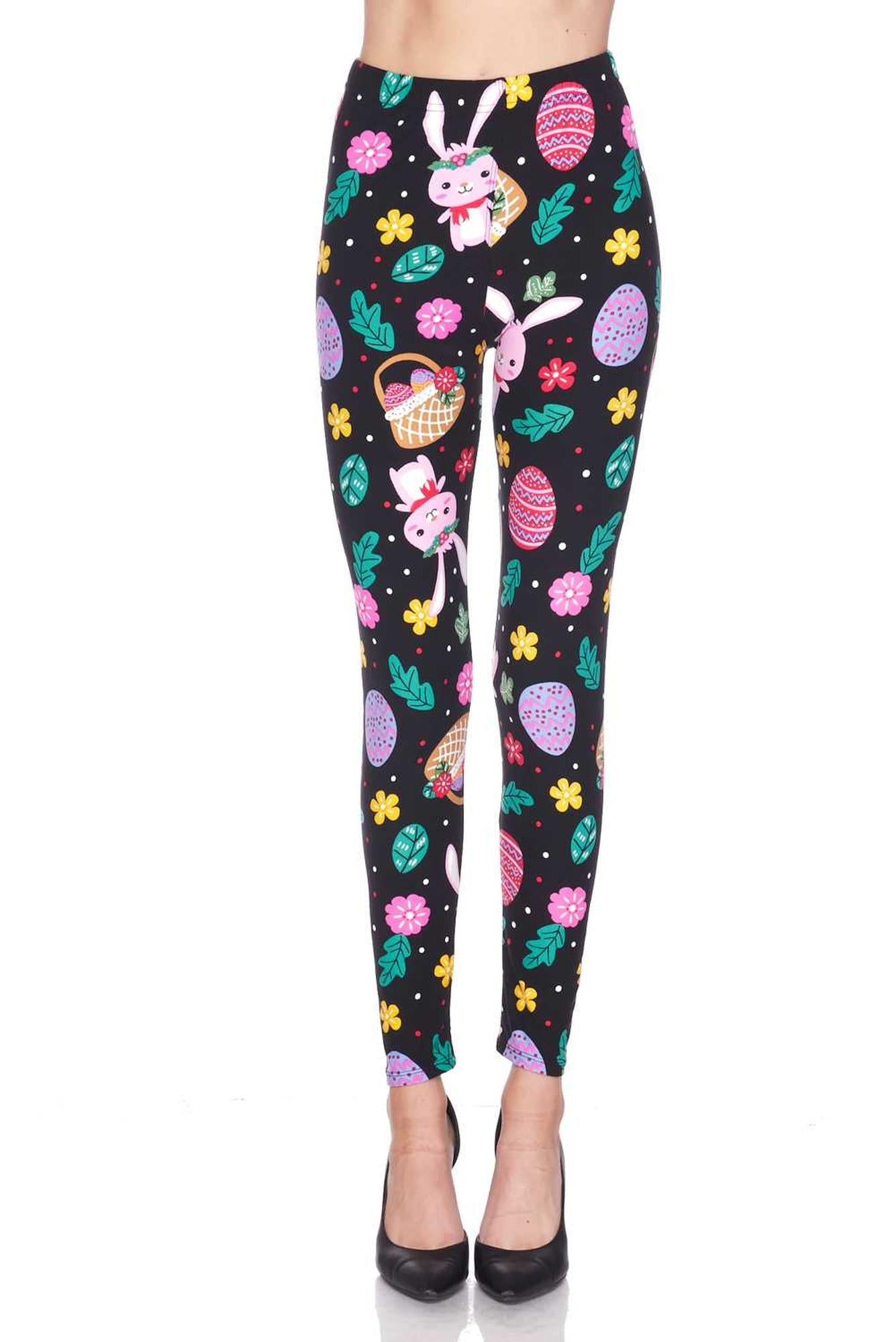 Buttery Smooth Cute Bunnies and Easter Egg Extra Plus Size Leggings - 3X-5X (XPlus One Size,Multi Color - Bold)