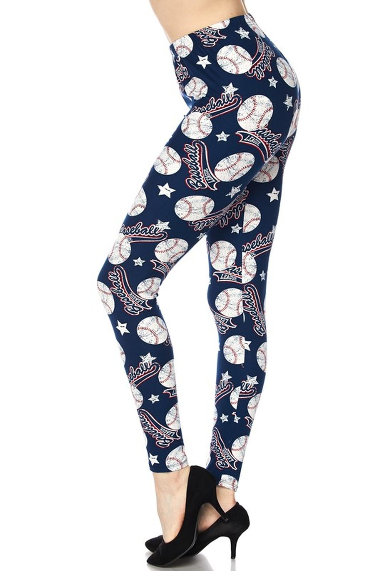 Buttery Soft Major League Baseball Plus Size Leggings - 3X-5X (One Size Plus,Blue)