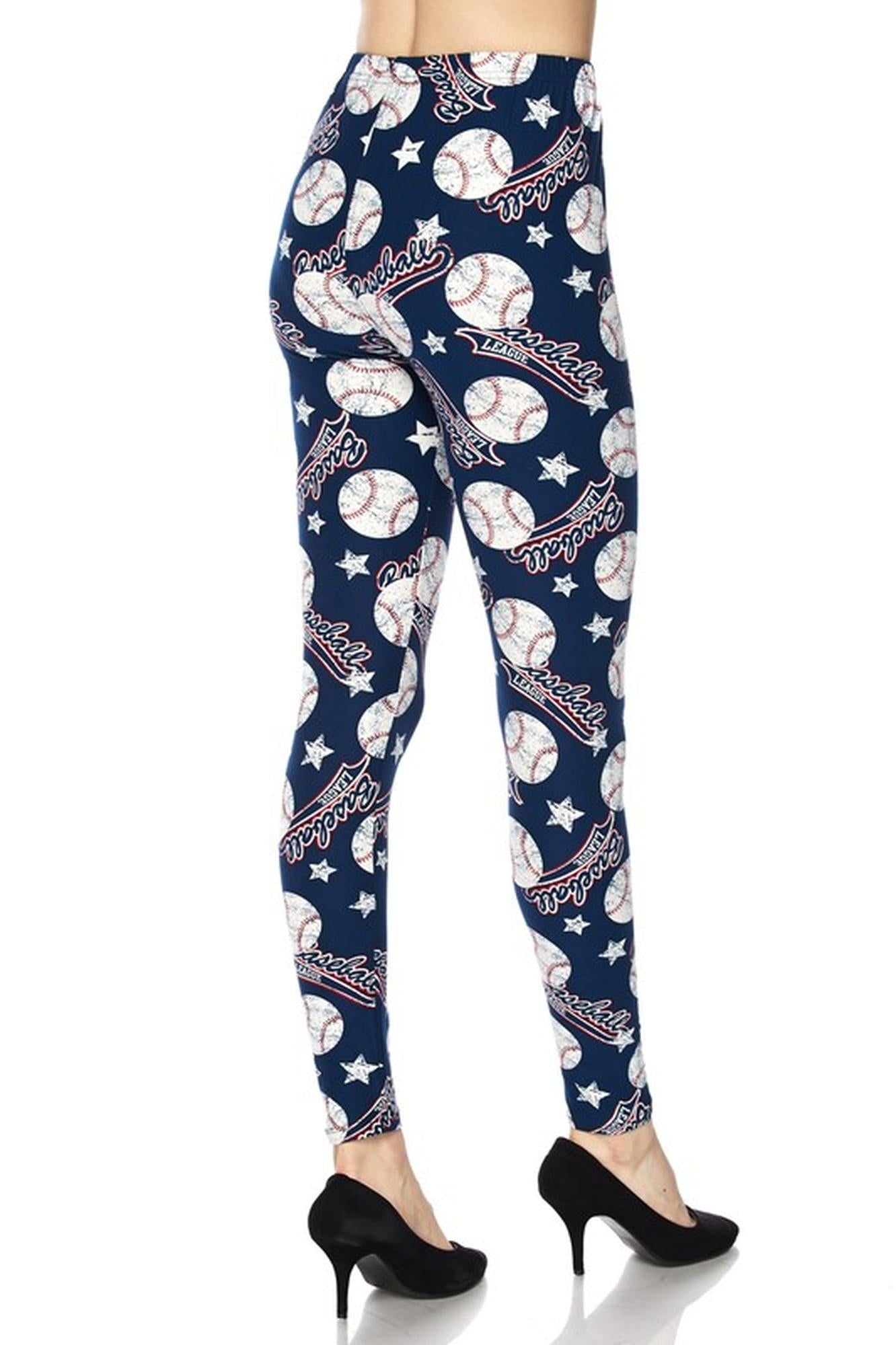 Buttery Soft Major League Baseball Plus Size Leggings - 3X-5X (One Size Plus,Blue)