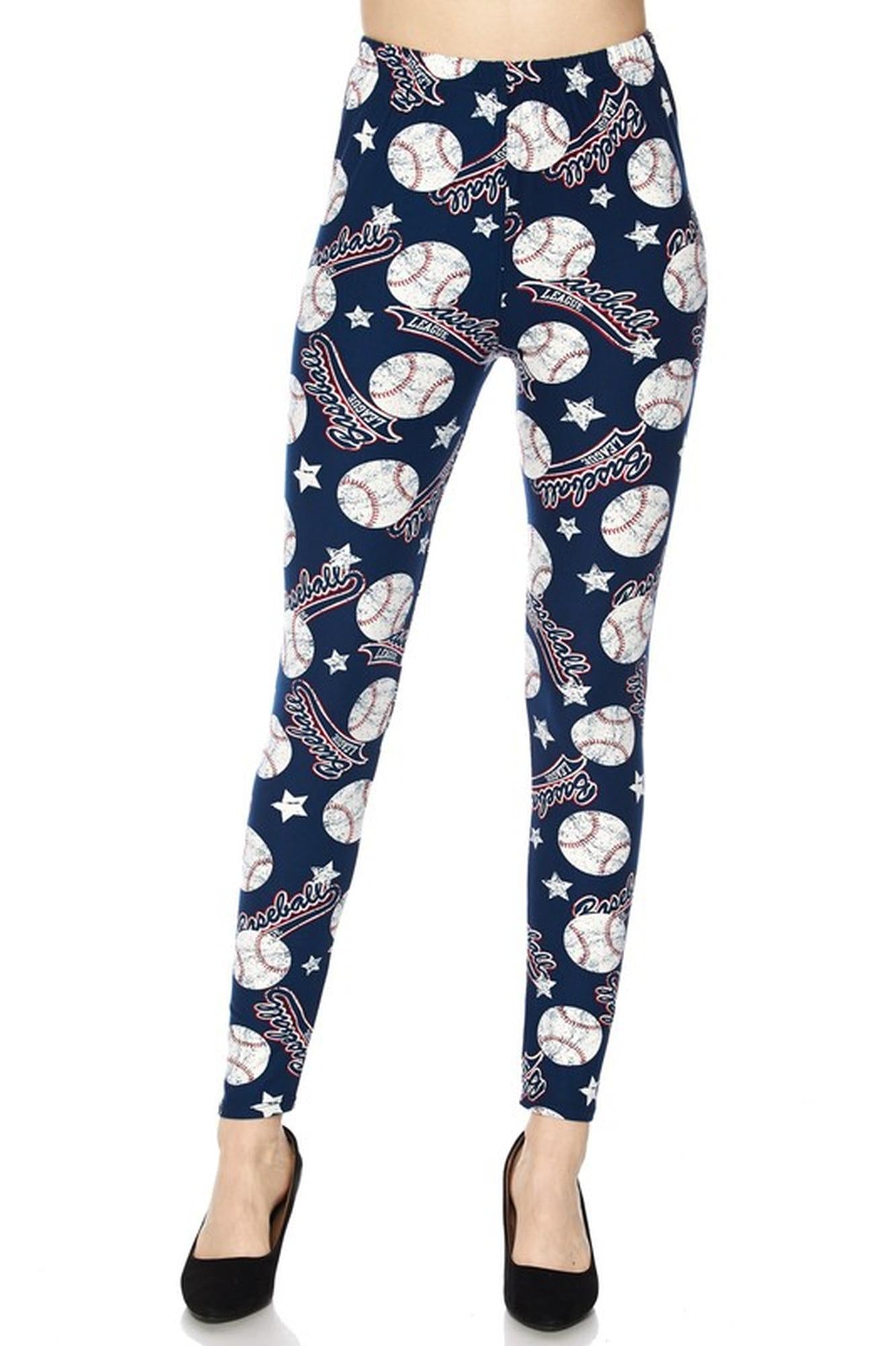 Buttery Soft Major League Baseball Plus Size Leggings - 3X-5X (One Size Plus,Blue)