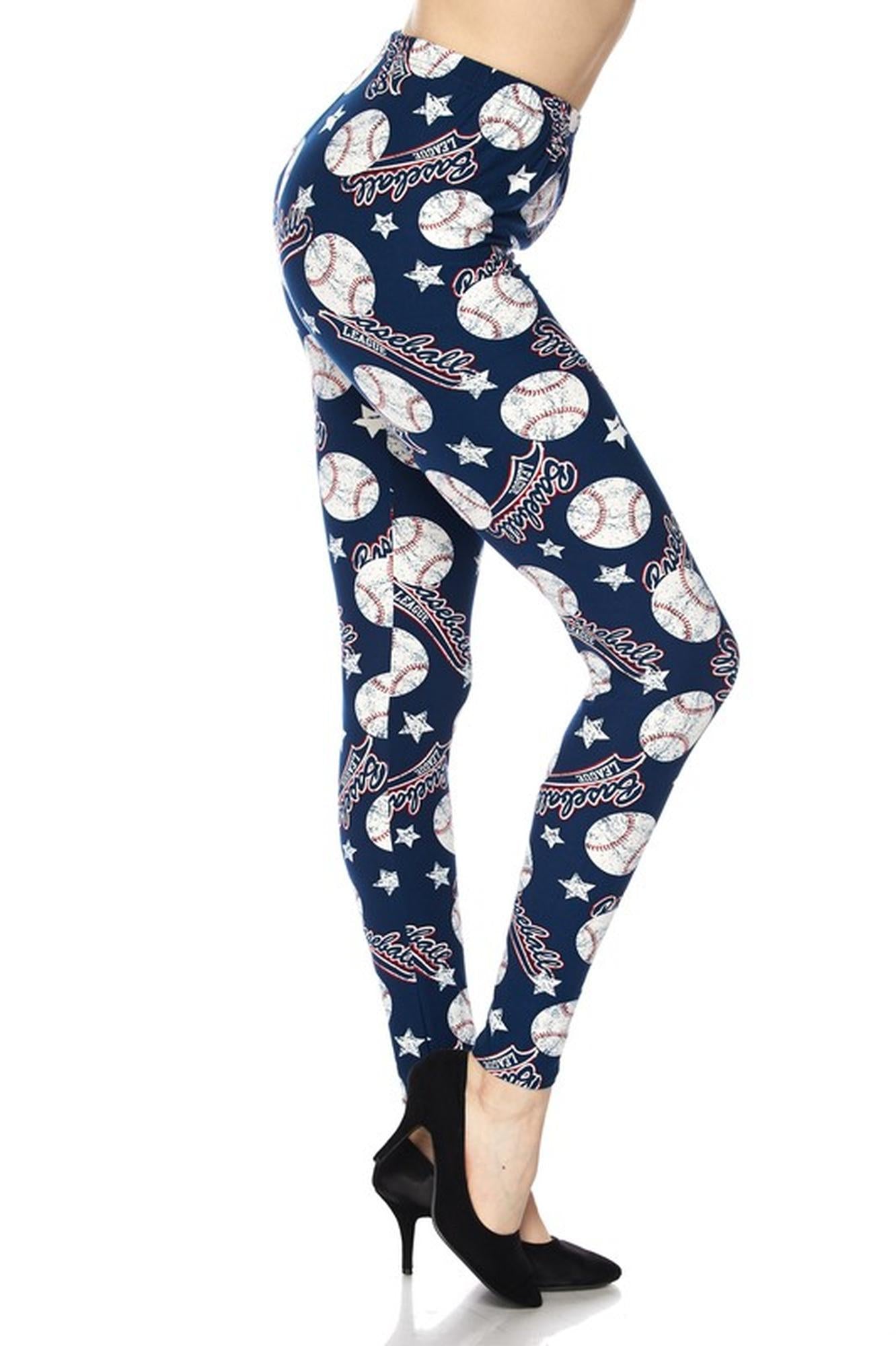 Buttery Soft Major League Baseball Plus Size Leggings - 3X-5X (One Size Plus,Blue)
