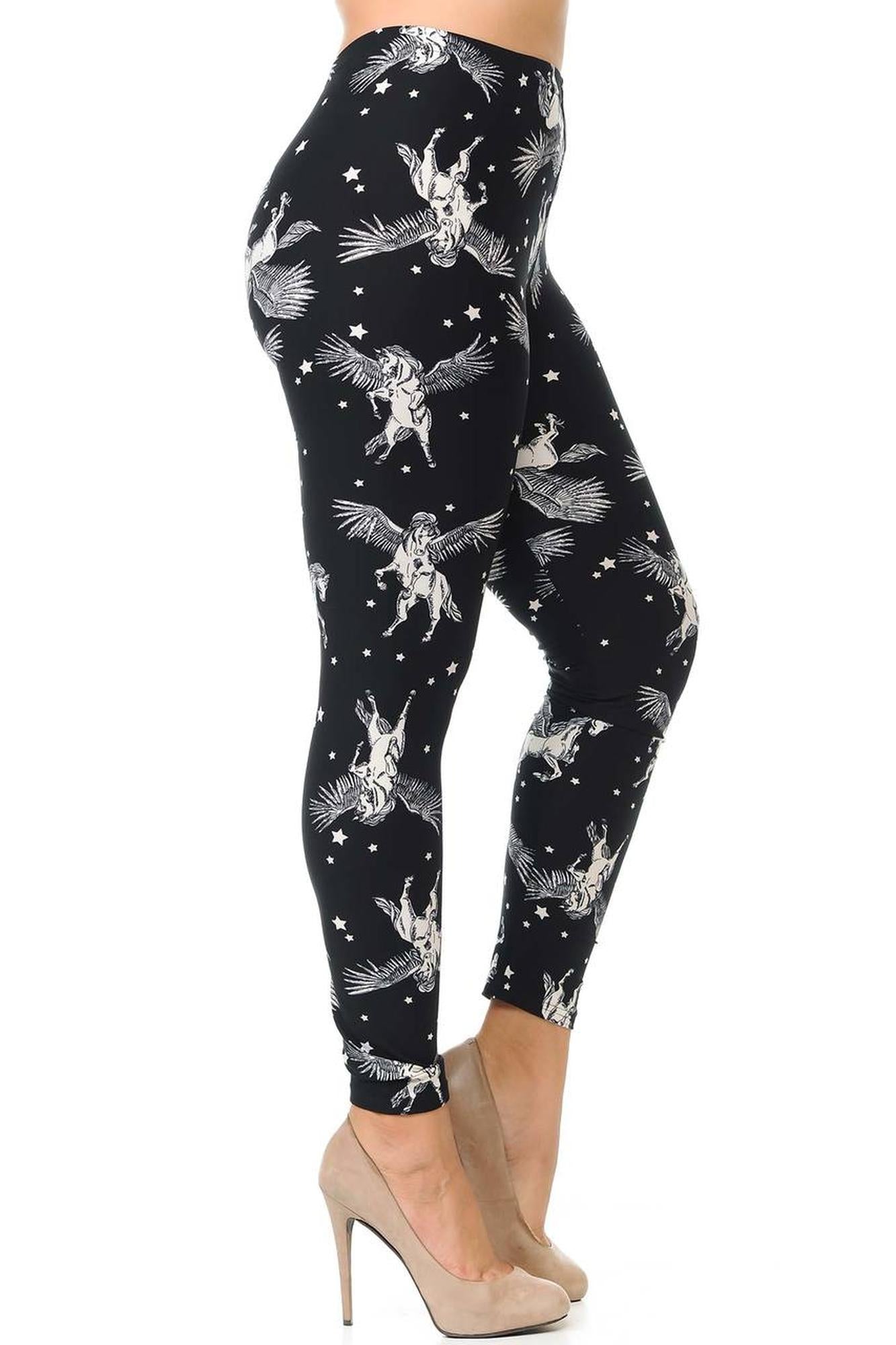 Buttery Soft Magical Pegasus Plus Size Leggings - 3X-5X (One Size Plus,Black)