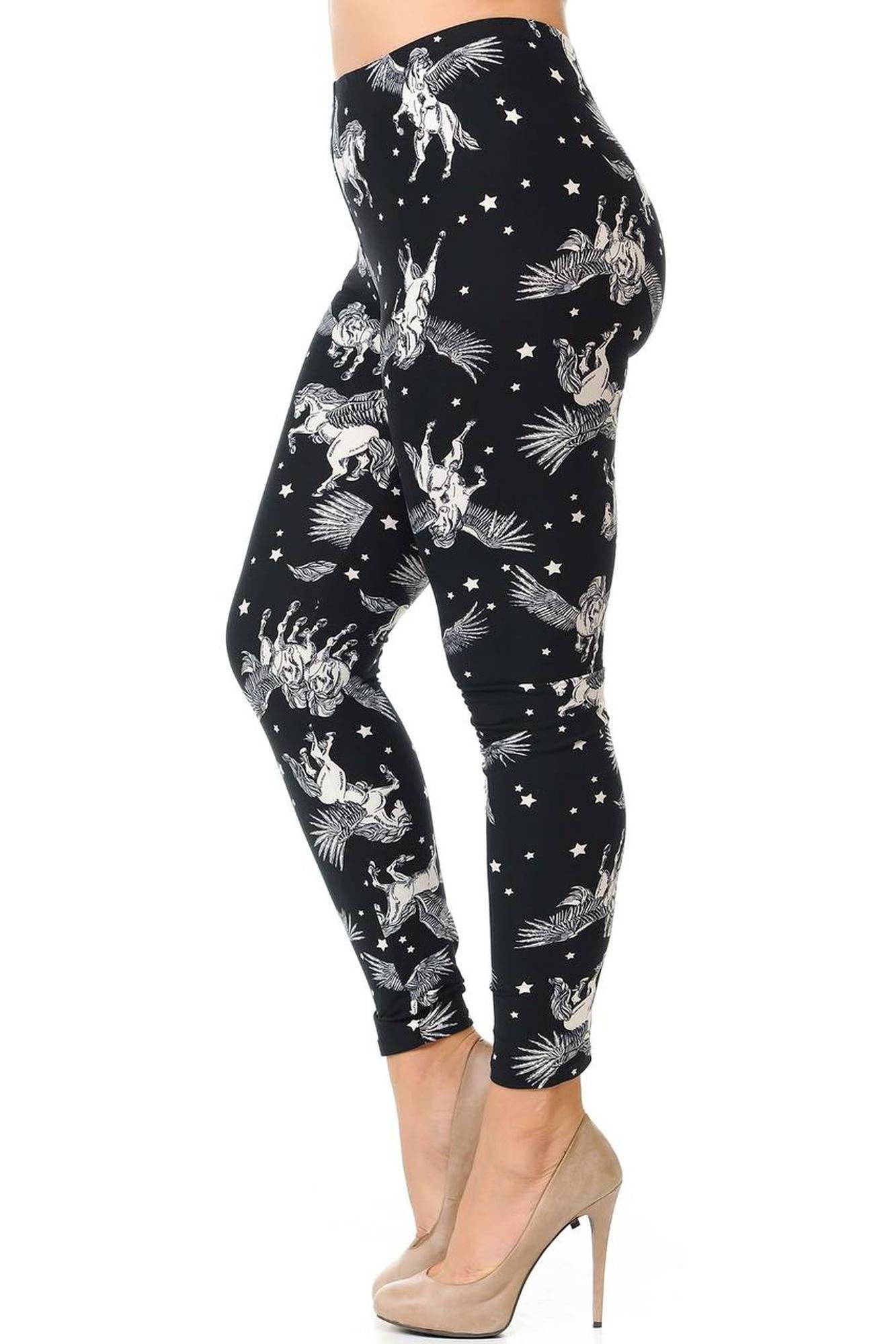 Buttery Soft Magical Pegasus Plus Size Leggings - 3X-5X (One Size Plus,Black)