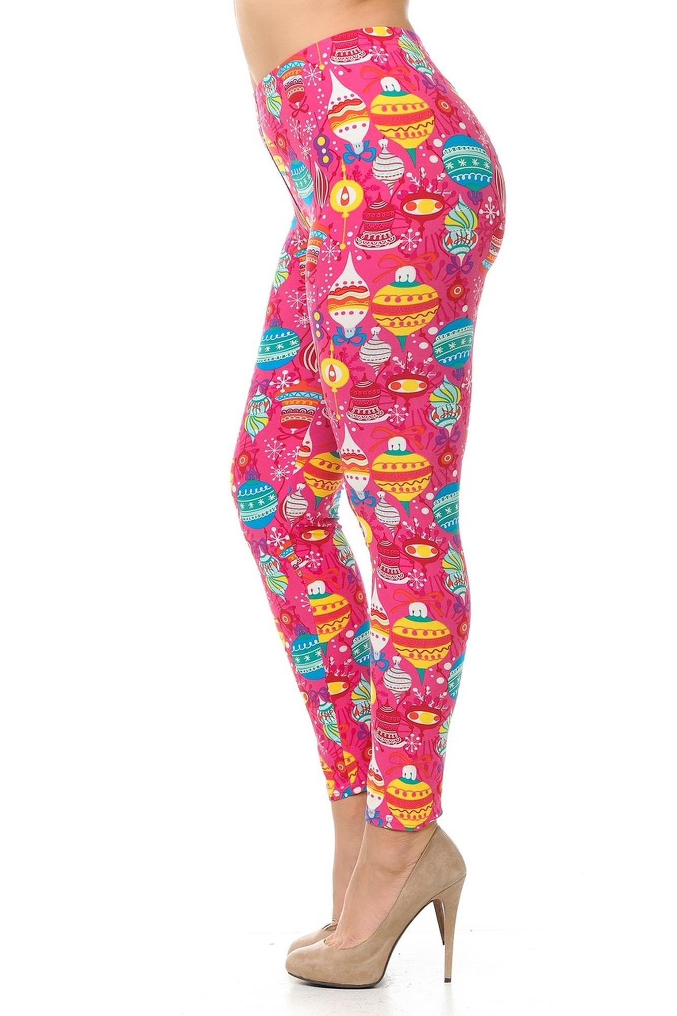 Buttery Soft Pink Christmas Plus Size Leggings - 3X-5X (One Size Plus,Pink)