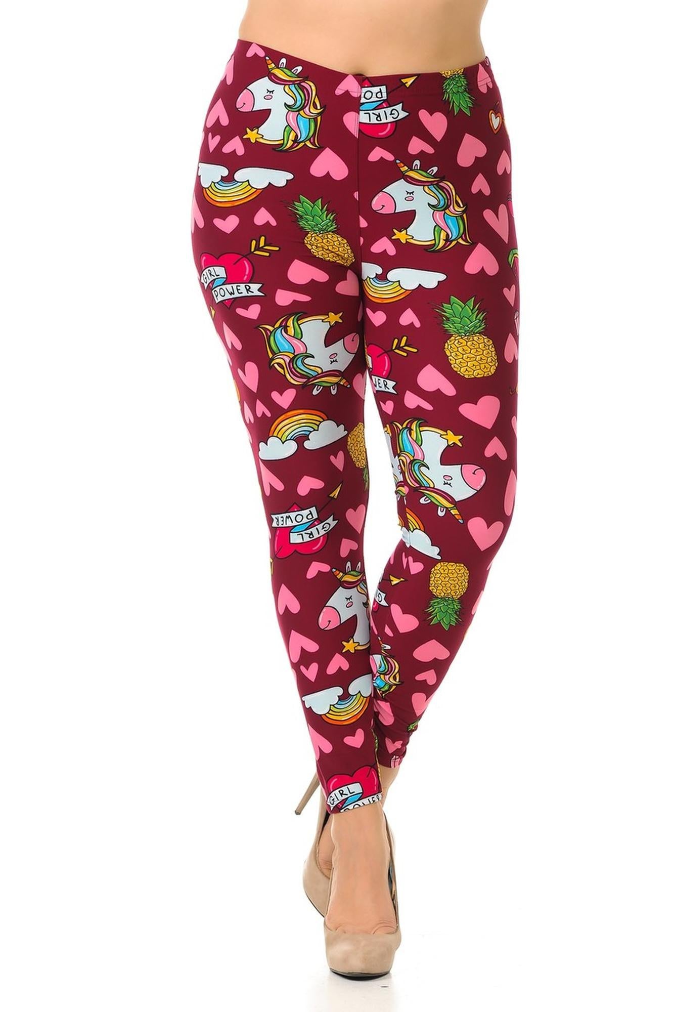 Buttery Soft Hearts and Unicorns Plus Size Leggings - 3X-5X (One Size Plus,Fuchsia)