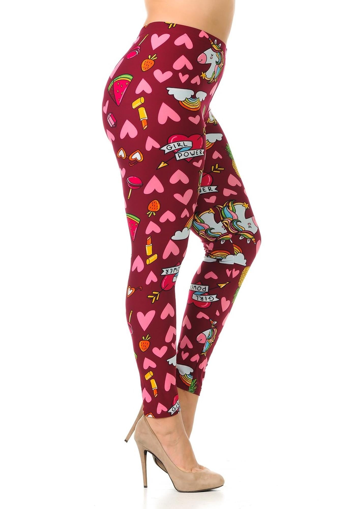 Buttery Soft Hearts and Unicorns Plus Size Leggings - 3X-5X (One Size Plus,Fuchsia)