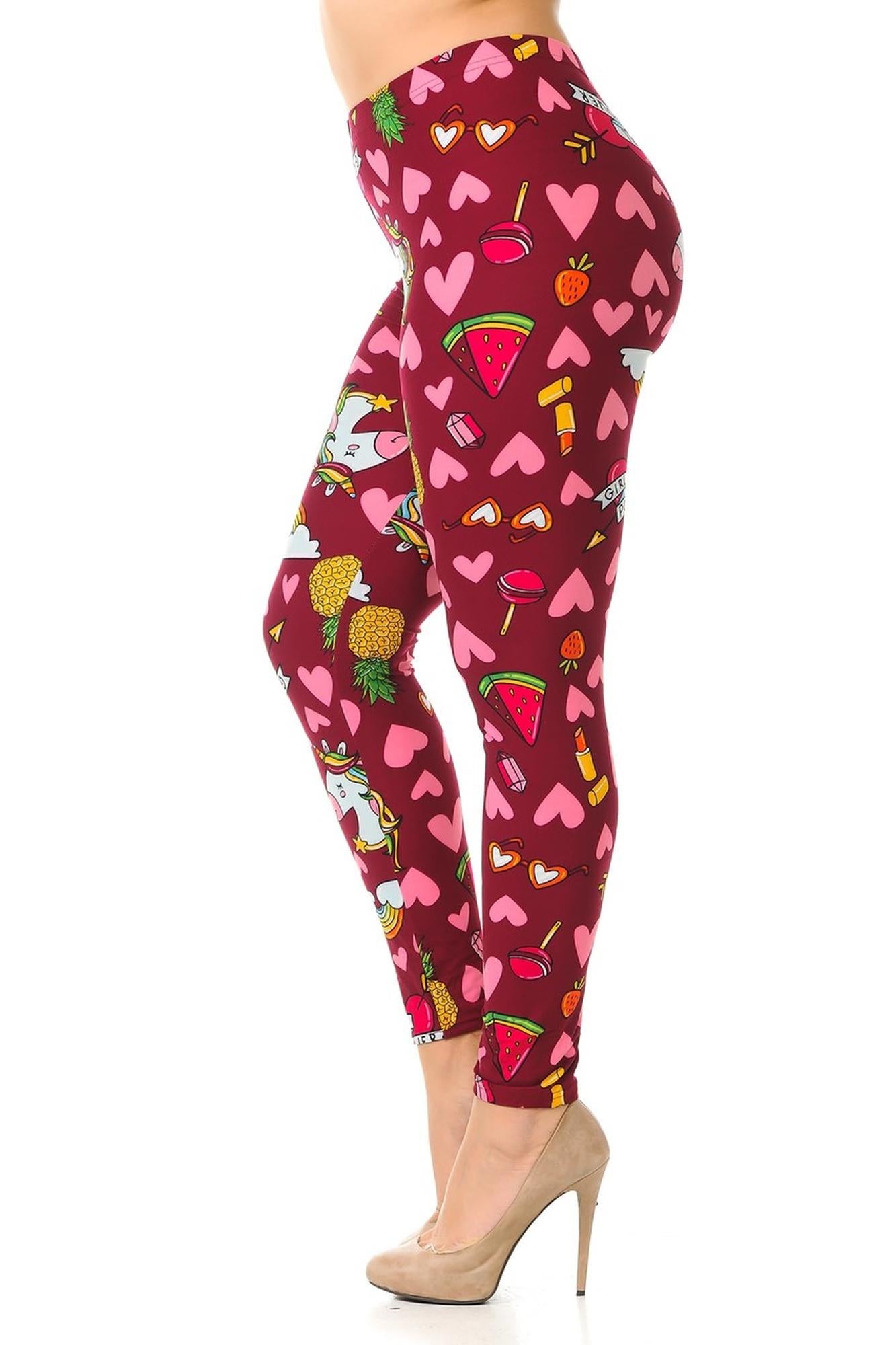 Buttery Soft Hearts and Unicorns Plus Size Leggings - 3X-5X (One Size Plus,Fuchsia)