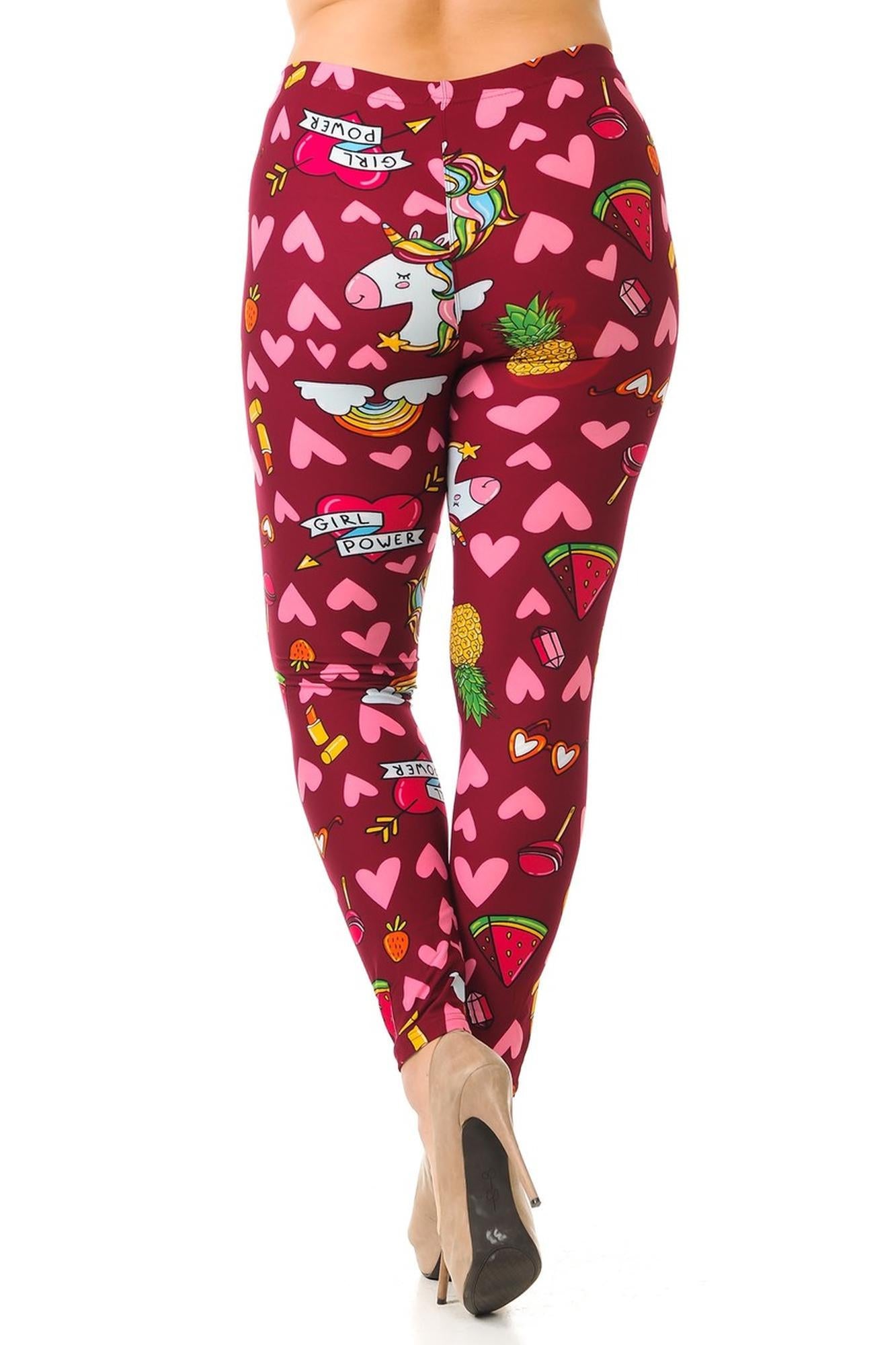 Buttery Soft Hearts and Unicorns Plus Size Leggings - 3X-5X (One Size Plus,Fuchsia)
