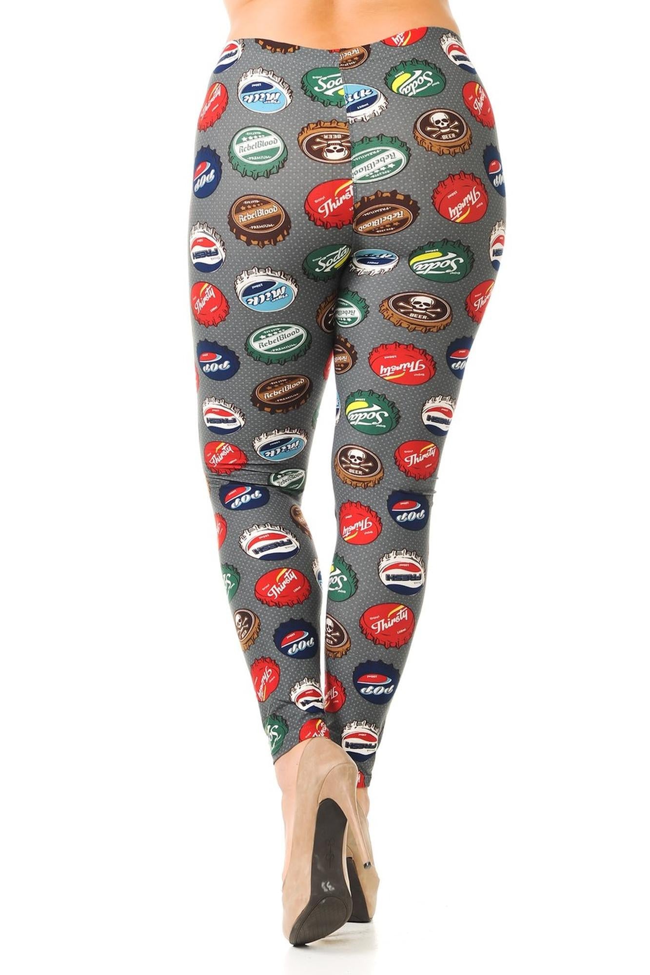 Buttery Soft Groovy Bottlecap Plus Size Leggings - 3X-5X (One Size Plus,Charcoal)