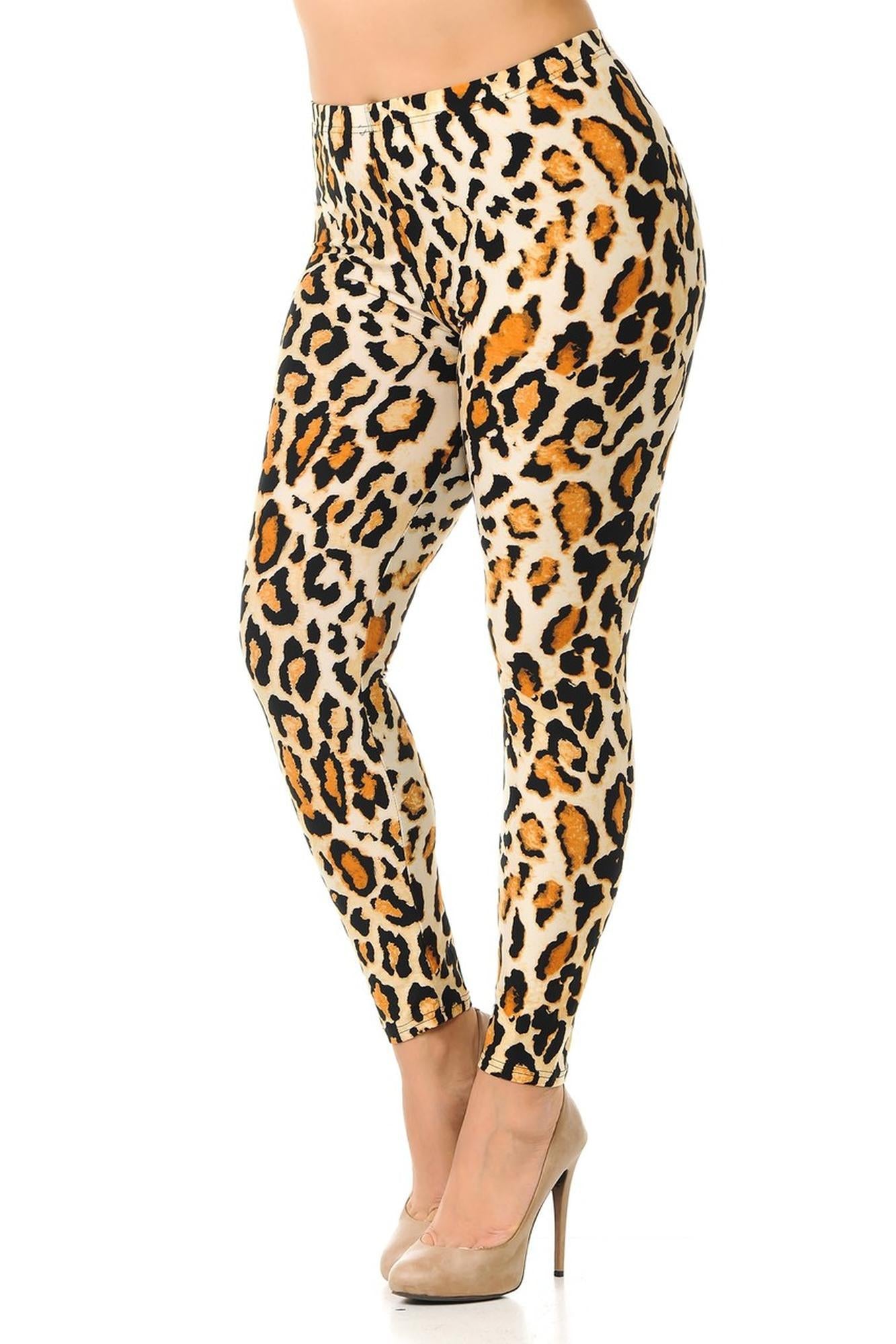 Buttery Soft Brazilian Leopard Plus Size Leggings - 3X-5X (One Size Plus,Brown)