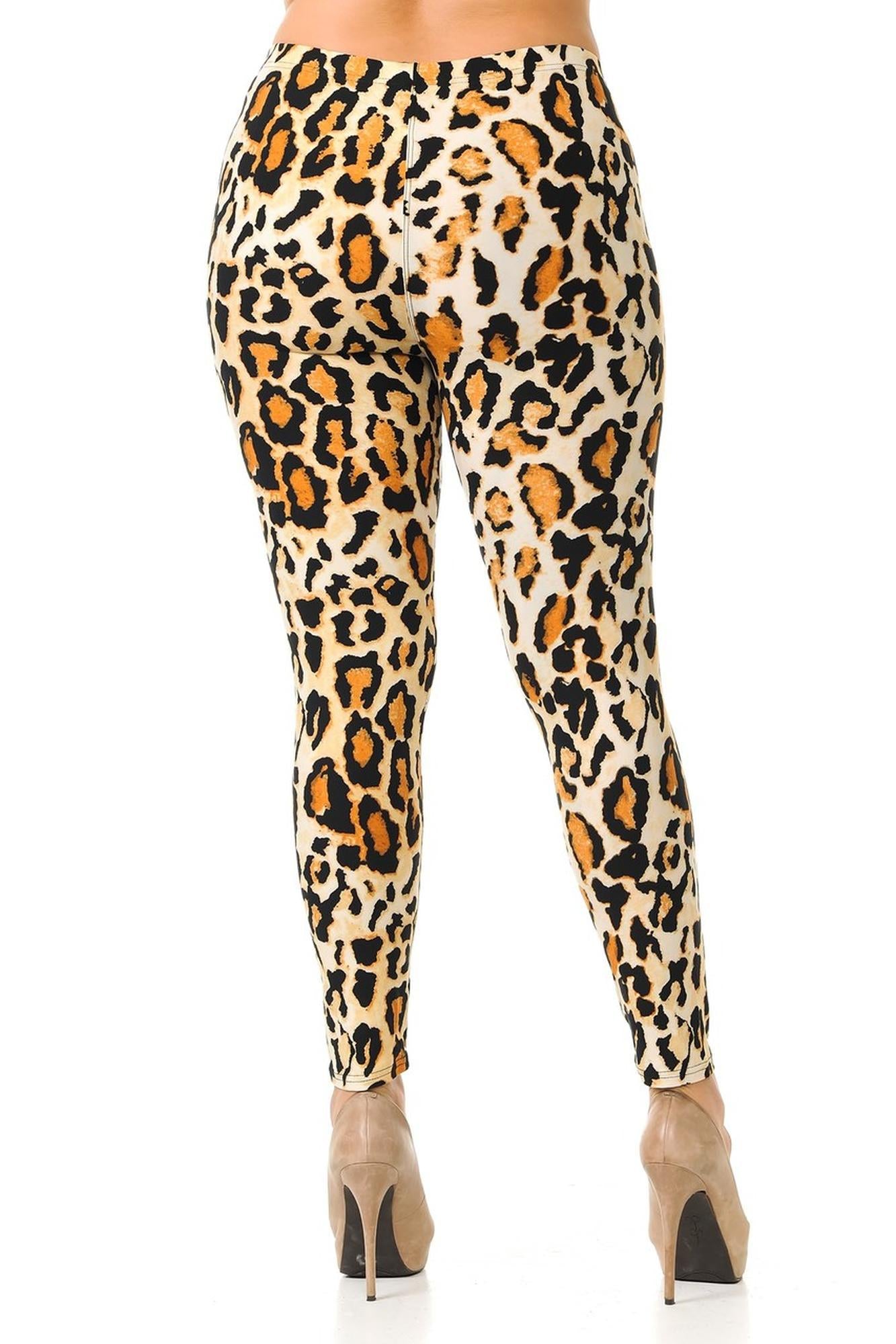 Buttery Soft Brazilian Leopard Plus Size Leggings - 3X-5X (One Size Plus,Brown)