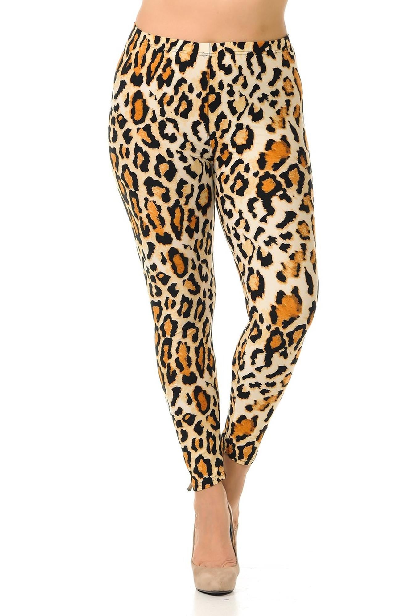 Buttery Soft Brazilian Leopard Plus Size Leggings - 3X-5X (One Size Plus,Brown)