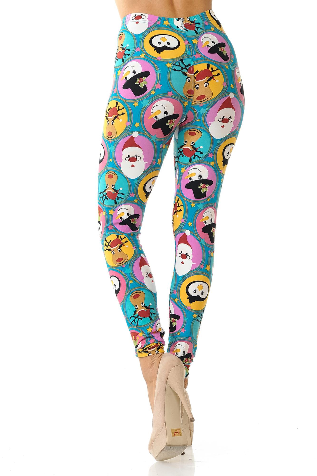 Buttery Soft Cute Christmas Faces Plus Size Leggings - 3X-5X (One Size Plus,Blue)