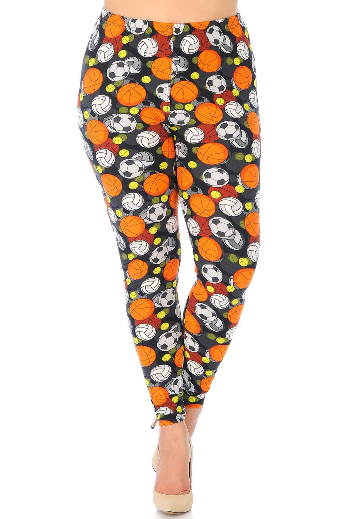 Buttery Soft Sports Ball Extra Plus Size Leggings - 3X-5X (XPlus One Size,Orange)