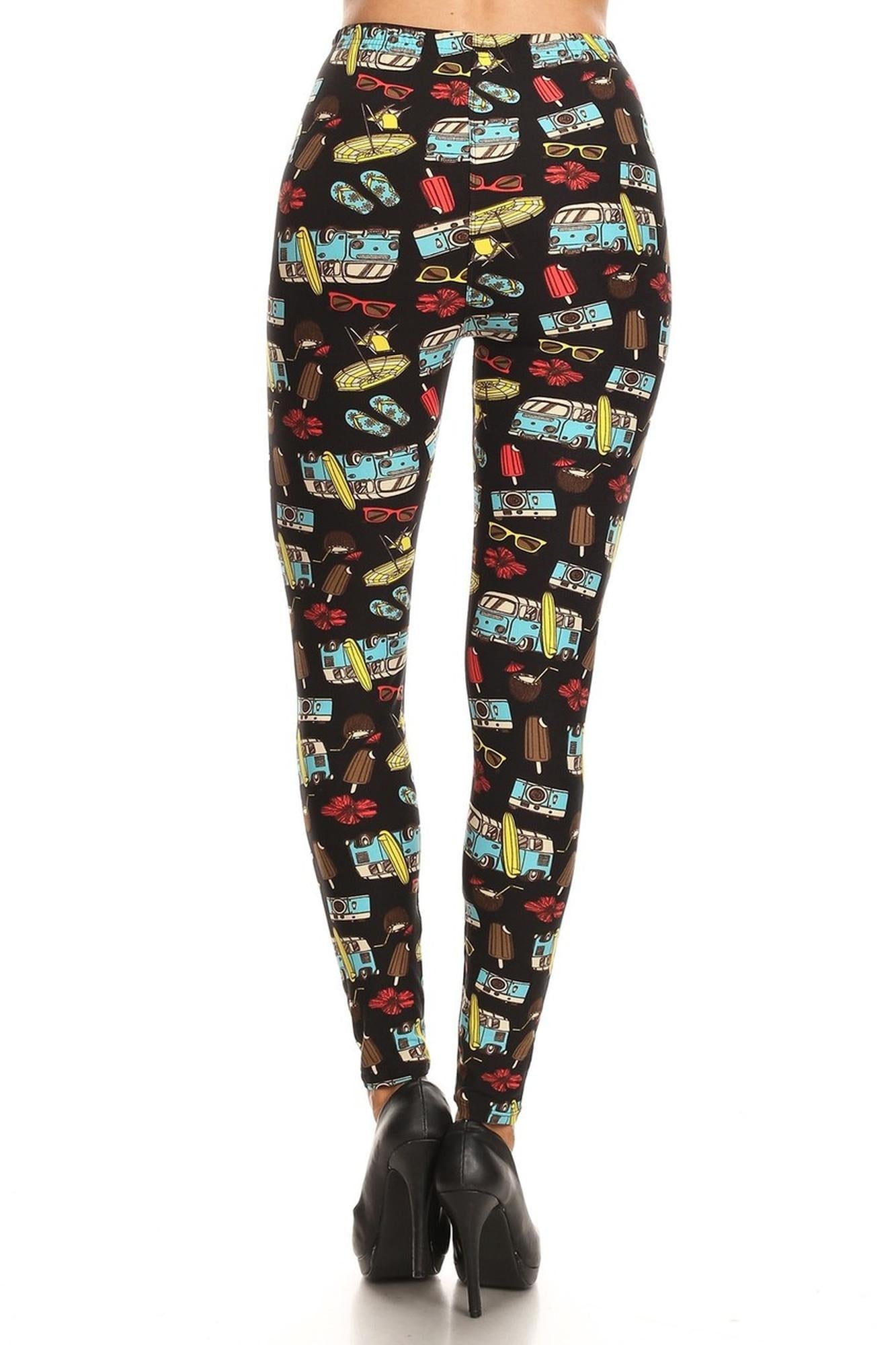 Buttery Soft Hippy Van Summer Holiday Extra Plus Size Leggings - 3X-5X (One Size Plus,Black)