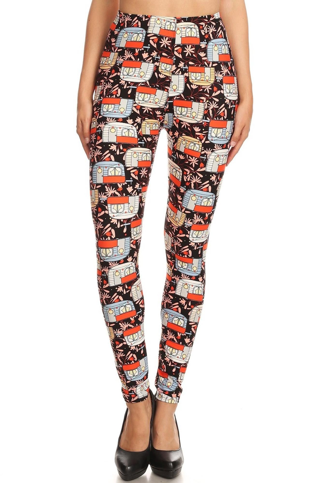 Buttery Soft Summer Campers Plus Size Leggings - 3X-5X (One Size Plus,Orange)