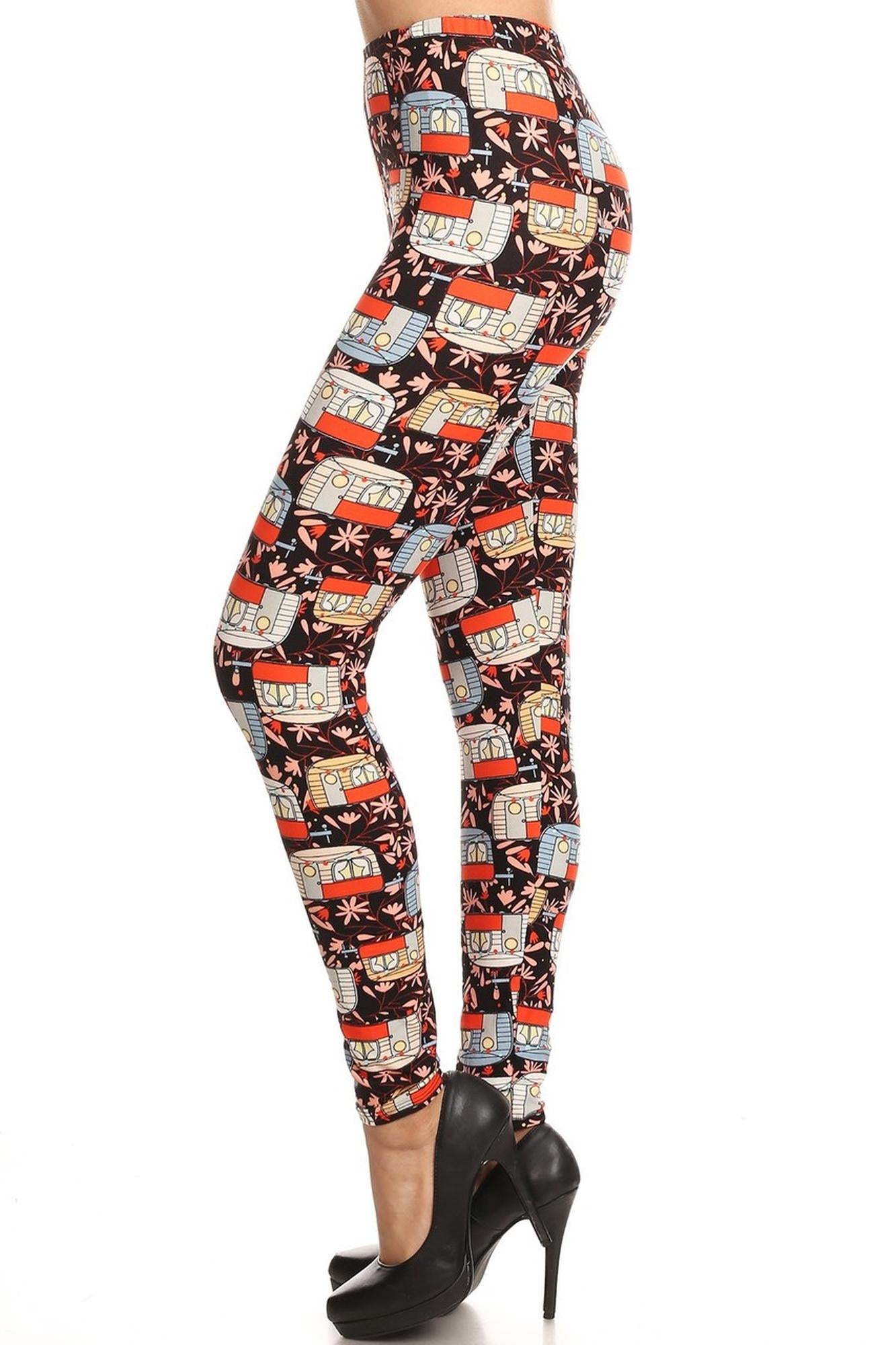 Buttery Soft Summer Campers Plus Size Leggings - 3X-5X (One Size Plus,Orange)