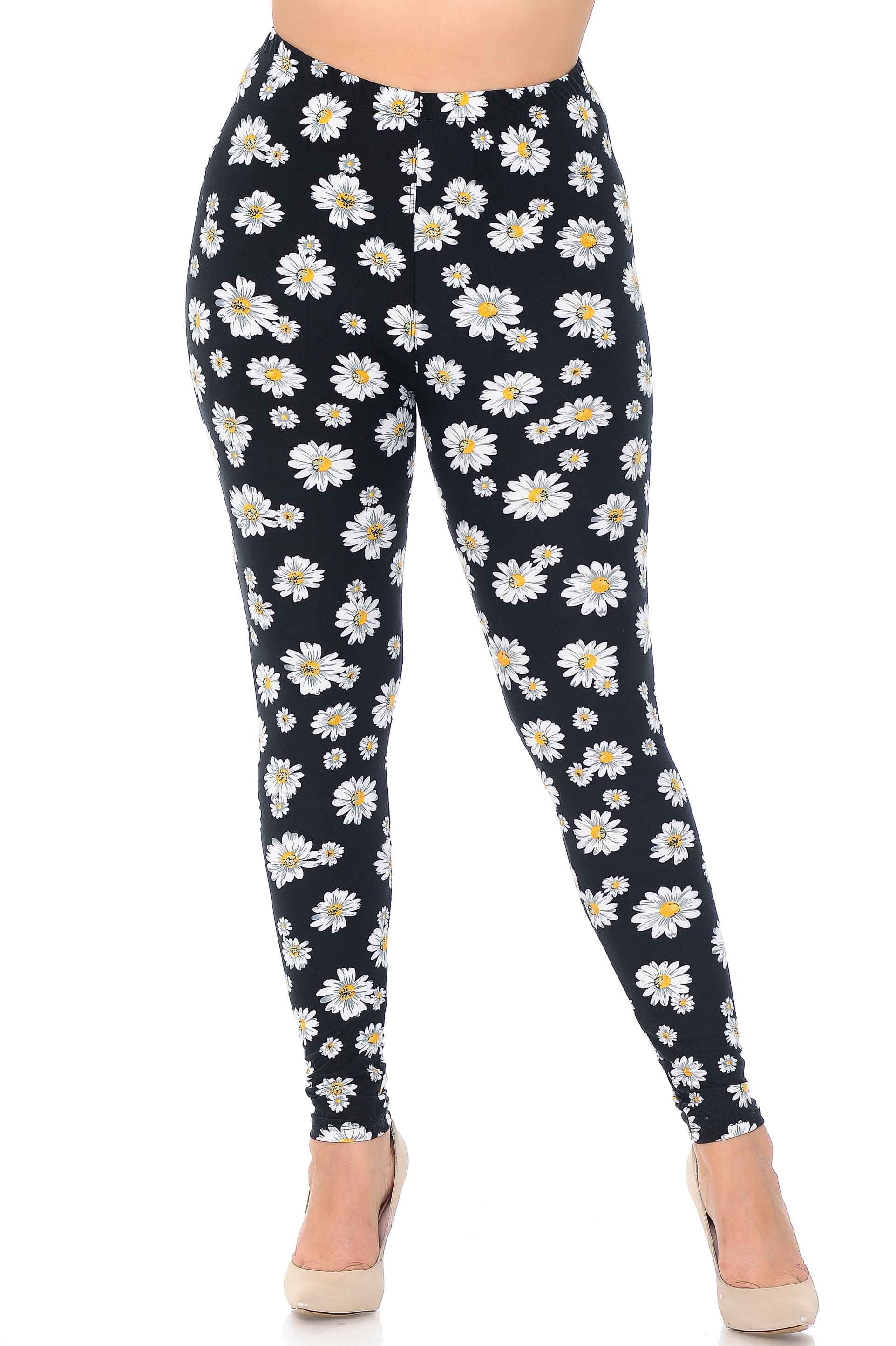 Buttery Soft Daisy Extra Plus Size Leggings - 3X-5X (XPlus One Size,Black)