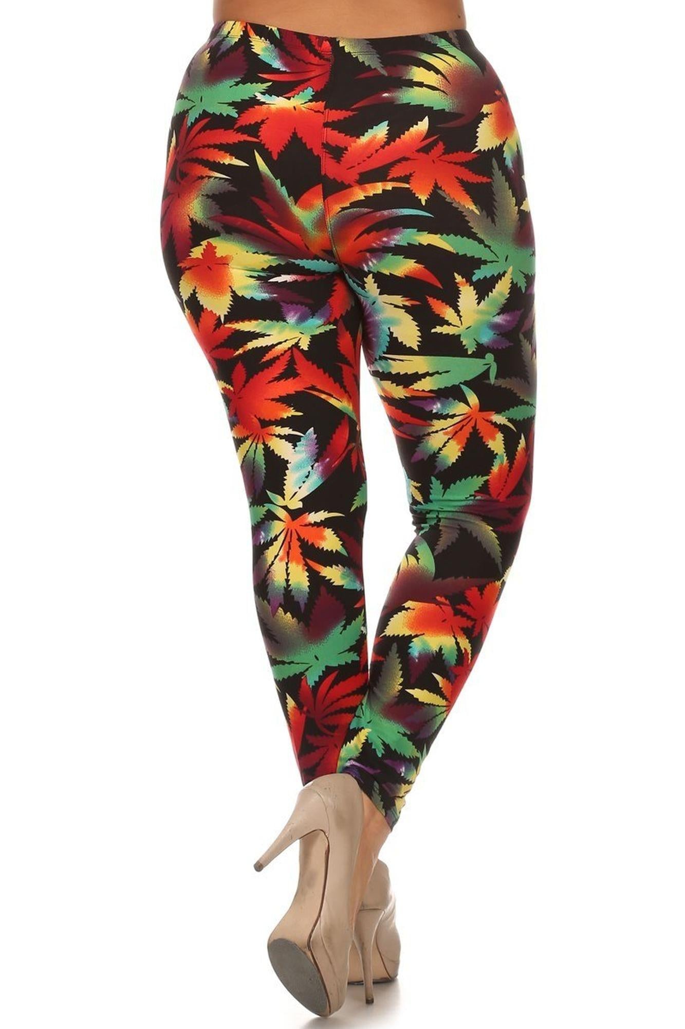 Buttery Soft Rainbow Marijuana Extra Plus Size Leggings - 3X-5X (Red,XPlus One Size)
