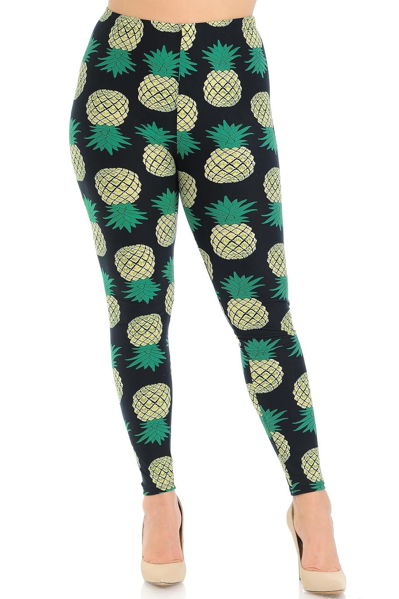 Buttery Soft Green Pineapple Plus Size Leggings - 3X-5X (One Size Plus,Green)