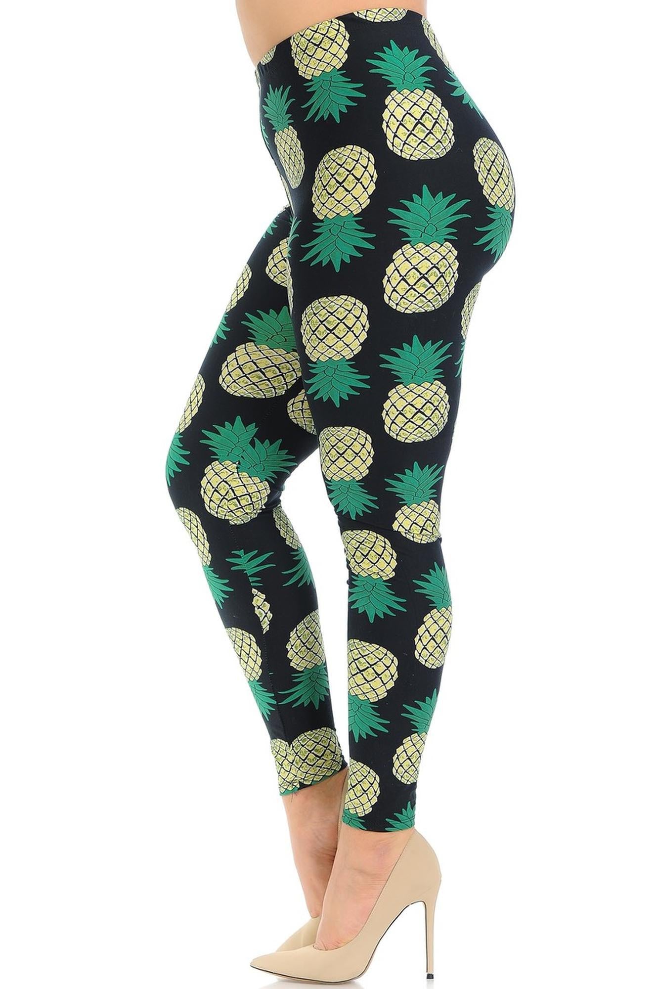 Buttery Soft Green Pineapple Plus Size Leggings - 3X-5X (One Size Plus,Green)