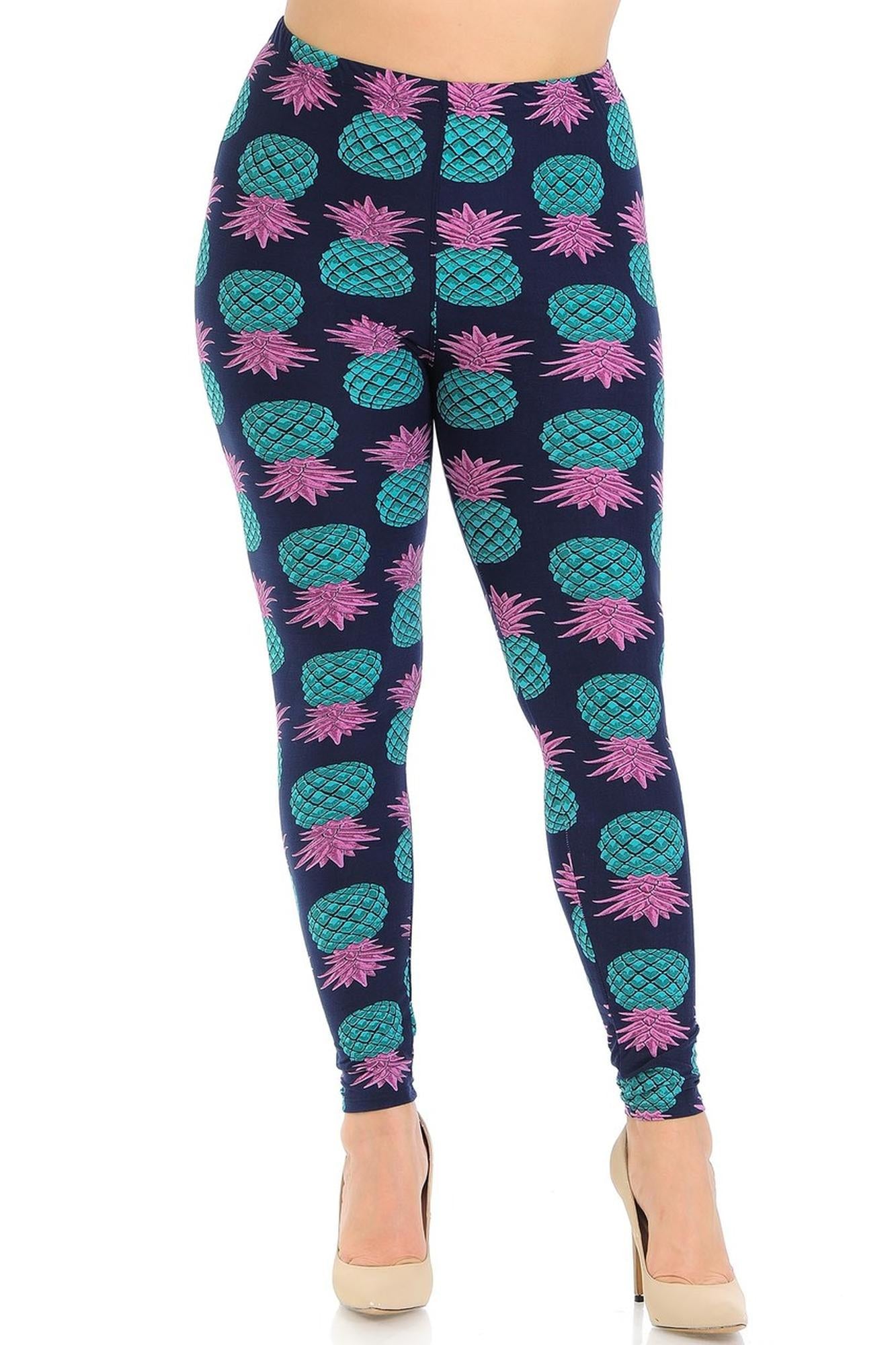 Buttery Soft Teal Pineapple Plus Size Leggings - 3X-5X (One Size Plus,Teal)