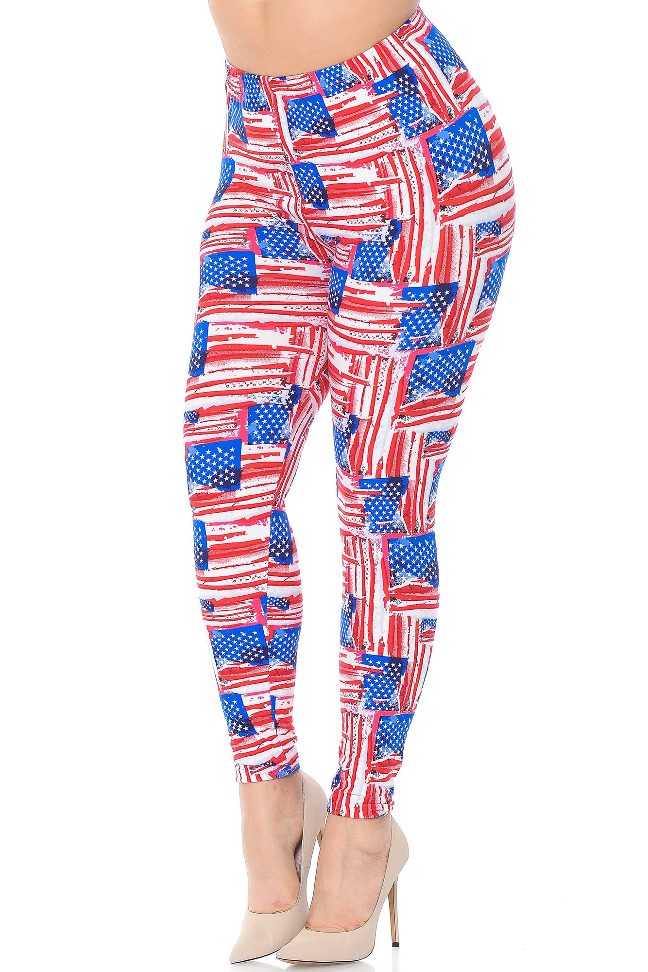 Buttery Soft Watercolor USA Flag Plus Size Leggings - 3X-5X (Red,XPlus One Size)