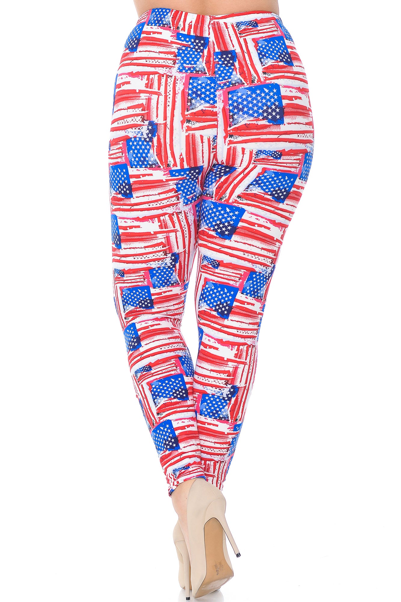 Buttery Soft Watercolor USA Flag Plus Size Leggings - 3X-5X (Red,XPlus One Size)