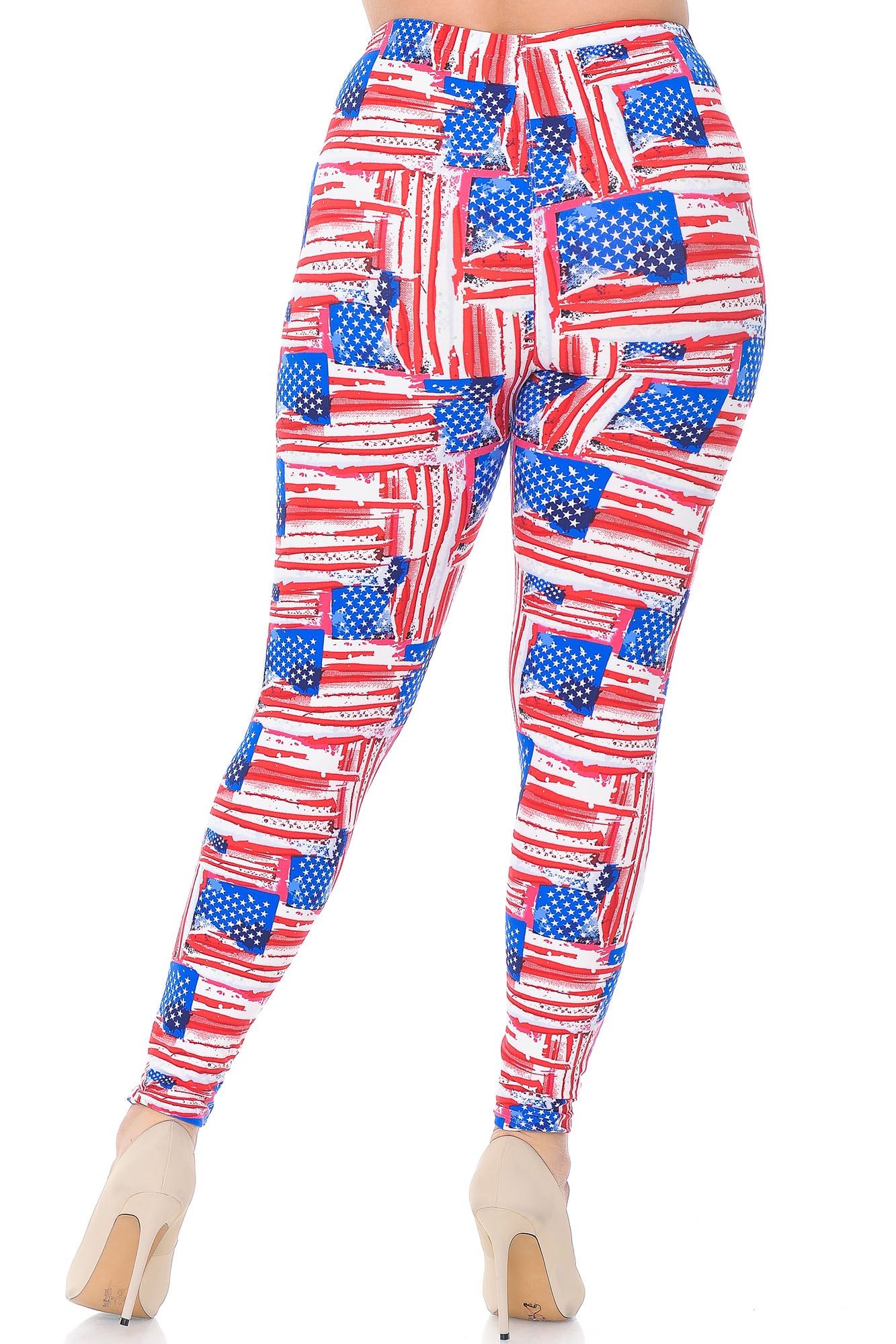 Buttery Soft Watercolor USA Flag Plus Size Leggings - 3X-5X (Red,XPlus One Size)
