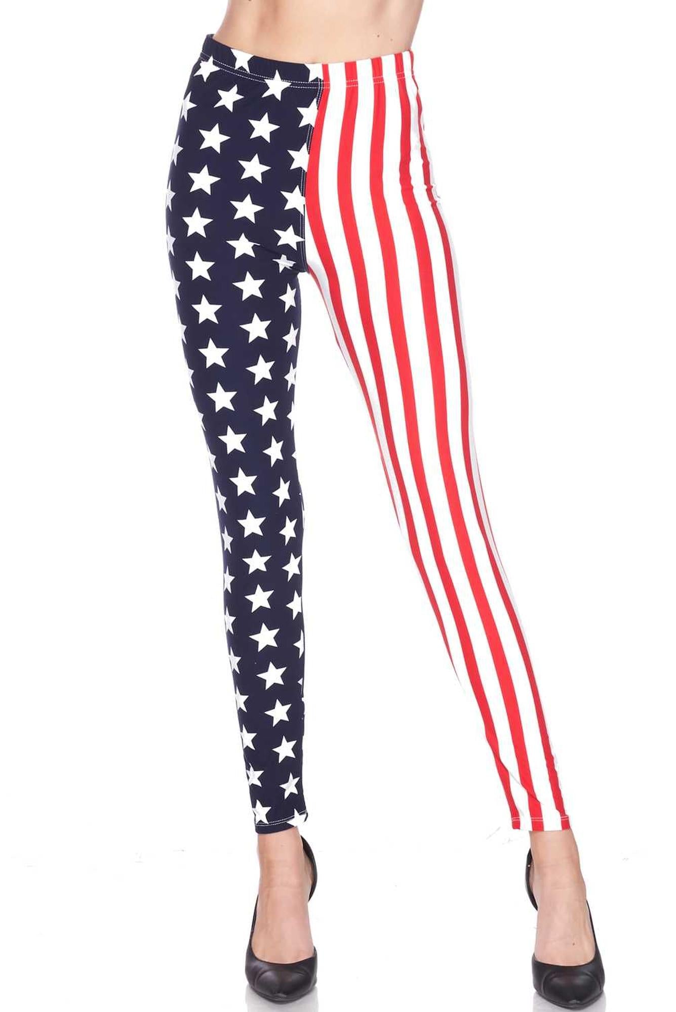 Buttery Soft USA Flag Extra Plus Size Leggings - 3X-5X (XPlus One Size,Blue)