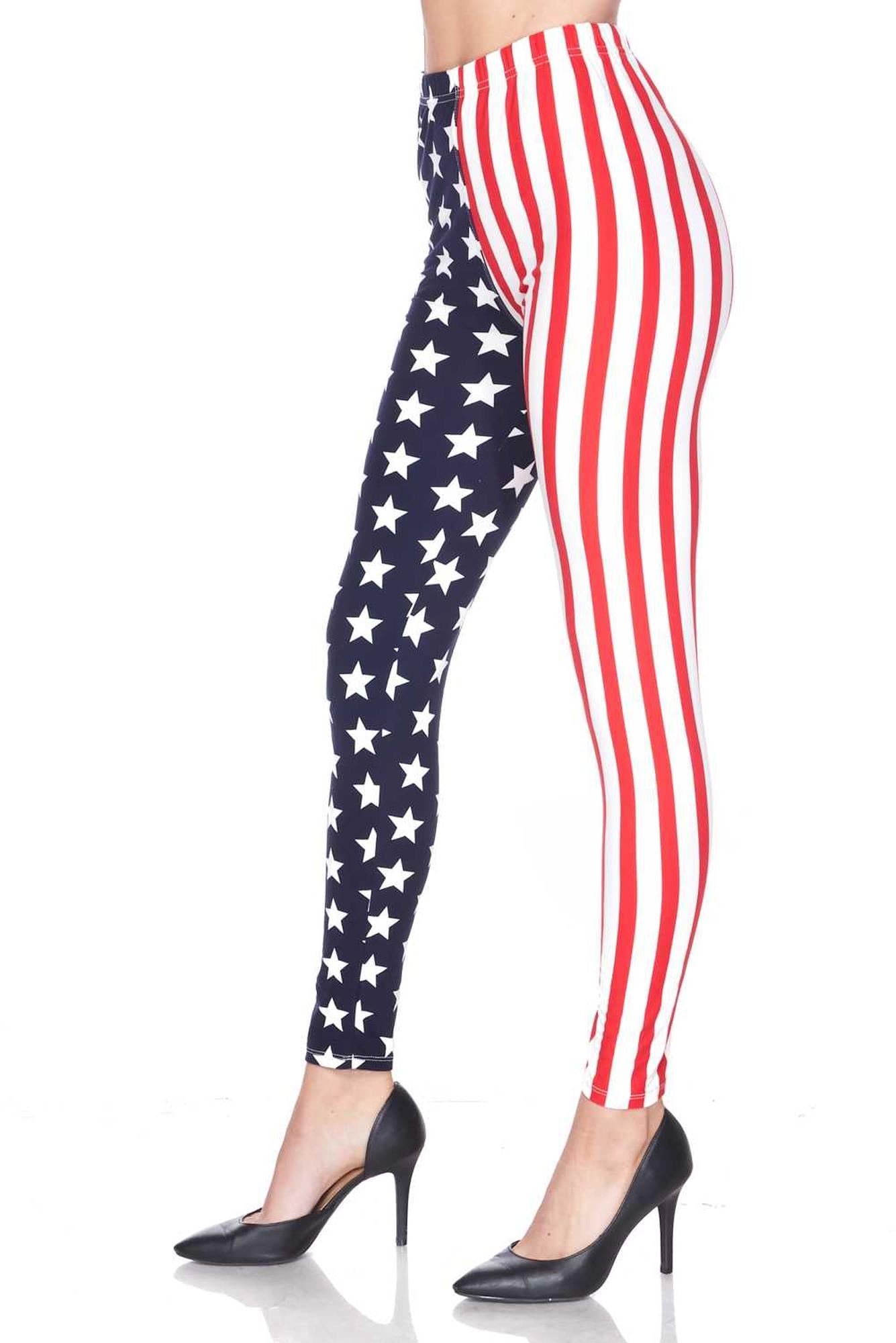 Buttery Soft USA Flag Extra Plus Size Leggings - 3X-5X (XPlus One Size,Blue)