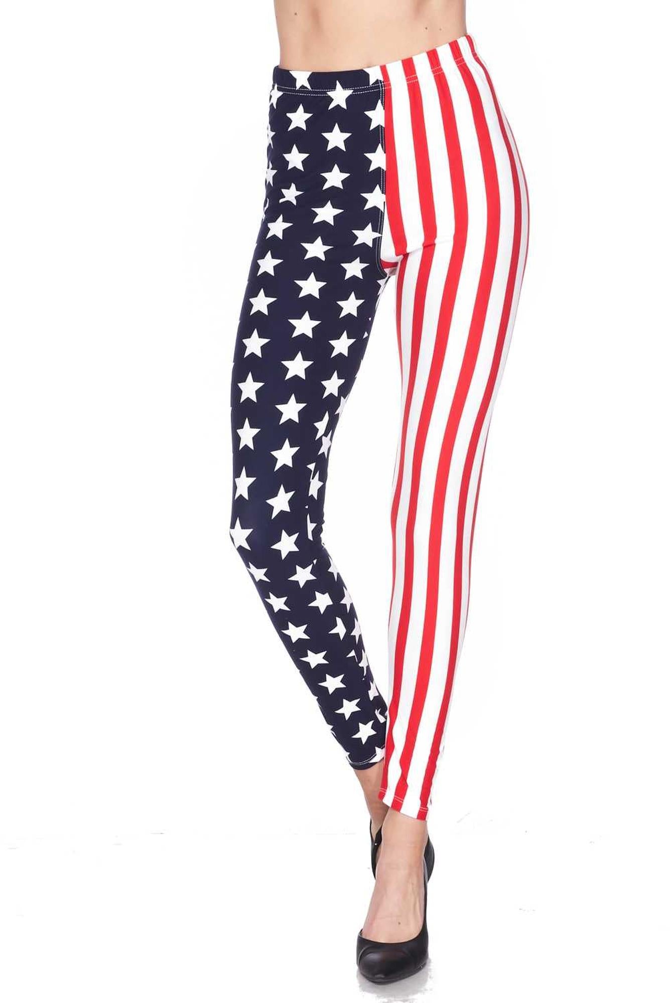 Buttery Soft USA Flag Extra Plus Size Leggings - 3X-5X (XPlus One Size,Blue)