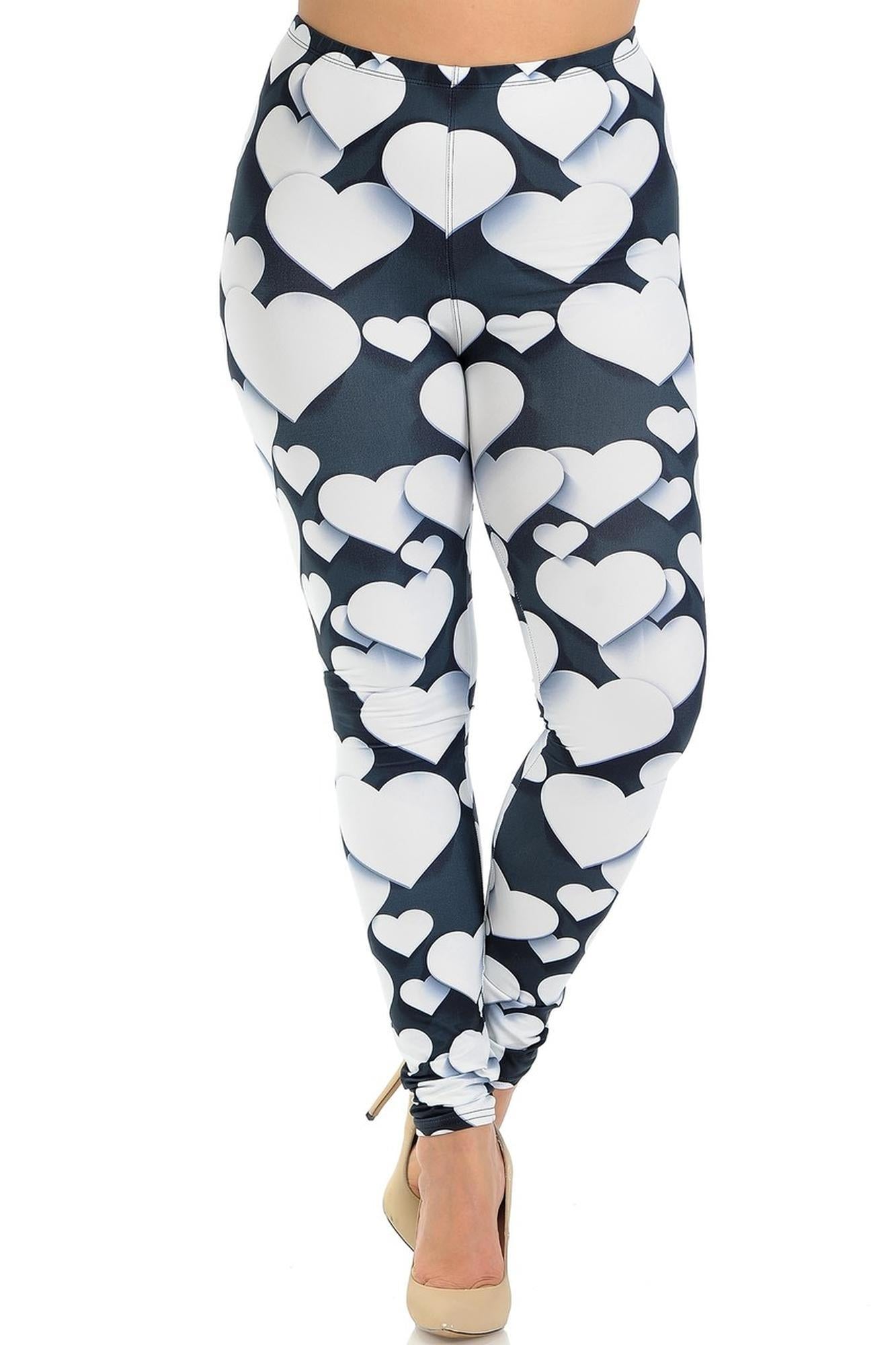 Creamy Soft 3D Hearts Extra Plus Size Leggings - 3X-5X (XPlus One Size,White)