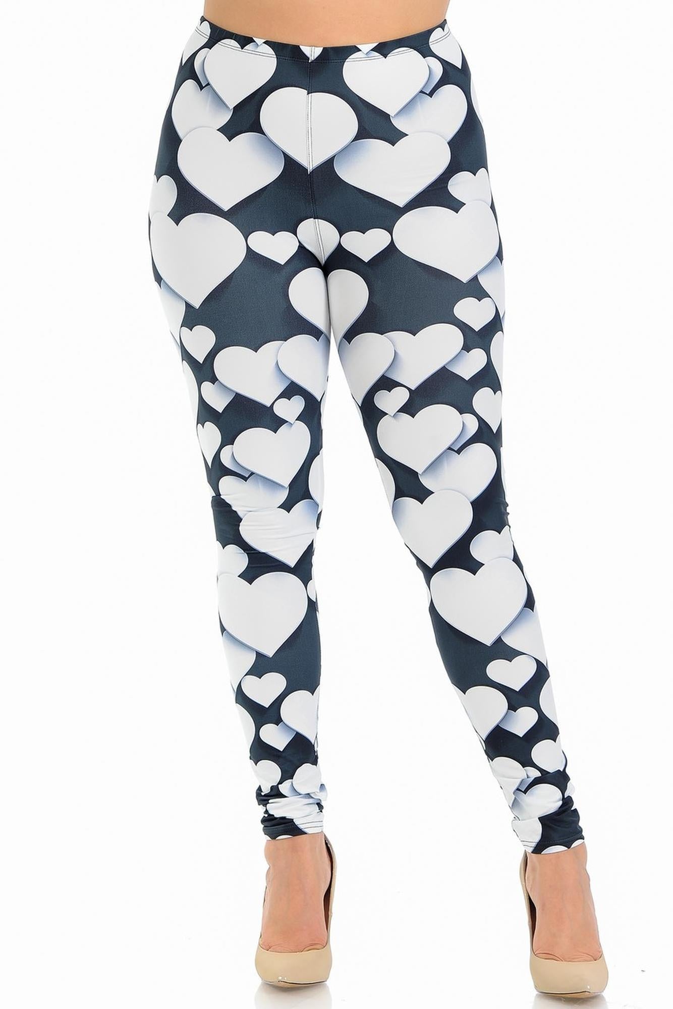 Creamy Soft 3D Hearts Extra Plus Size Leggings - 3X-5X (XPlus One Size,White)