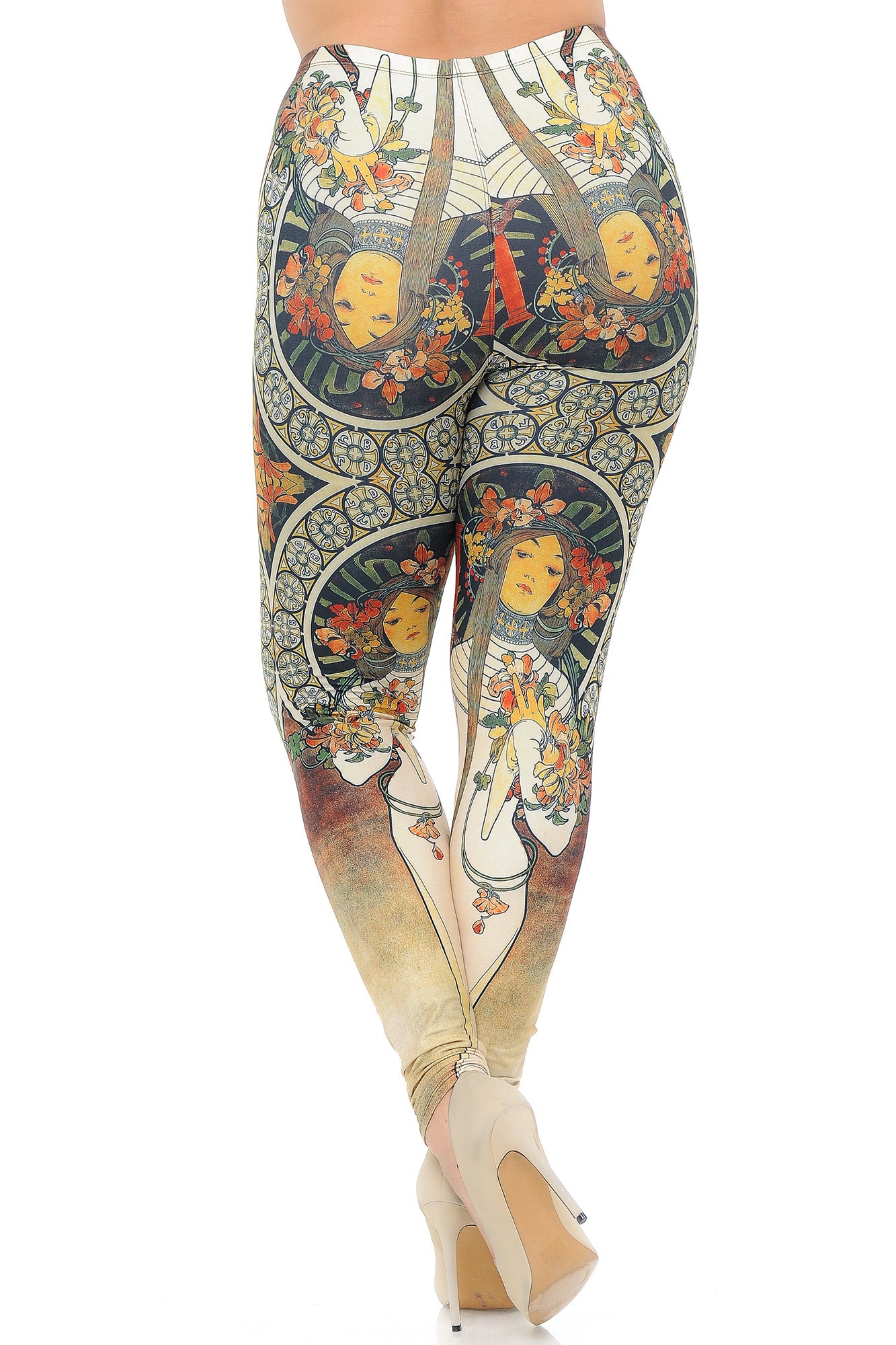 Creamy Soft Gaia Mucha Extra Plus Size Leggings - 3X-5X - USA Fashion (XPlus One Size,Beige)