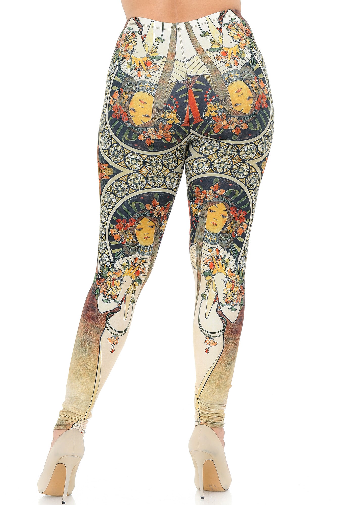 Creamy Soft Gaia Mucha Extra Plus Size Leggings - 3X-5X - USA Fashion (XPlus One Size,Beige)
