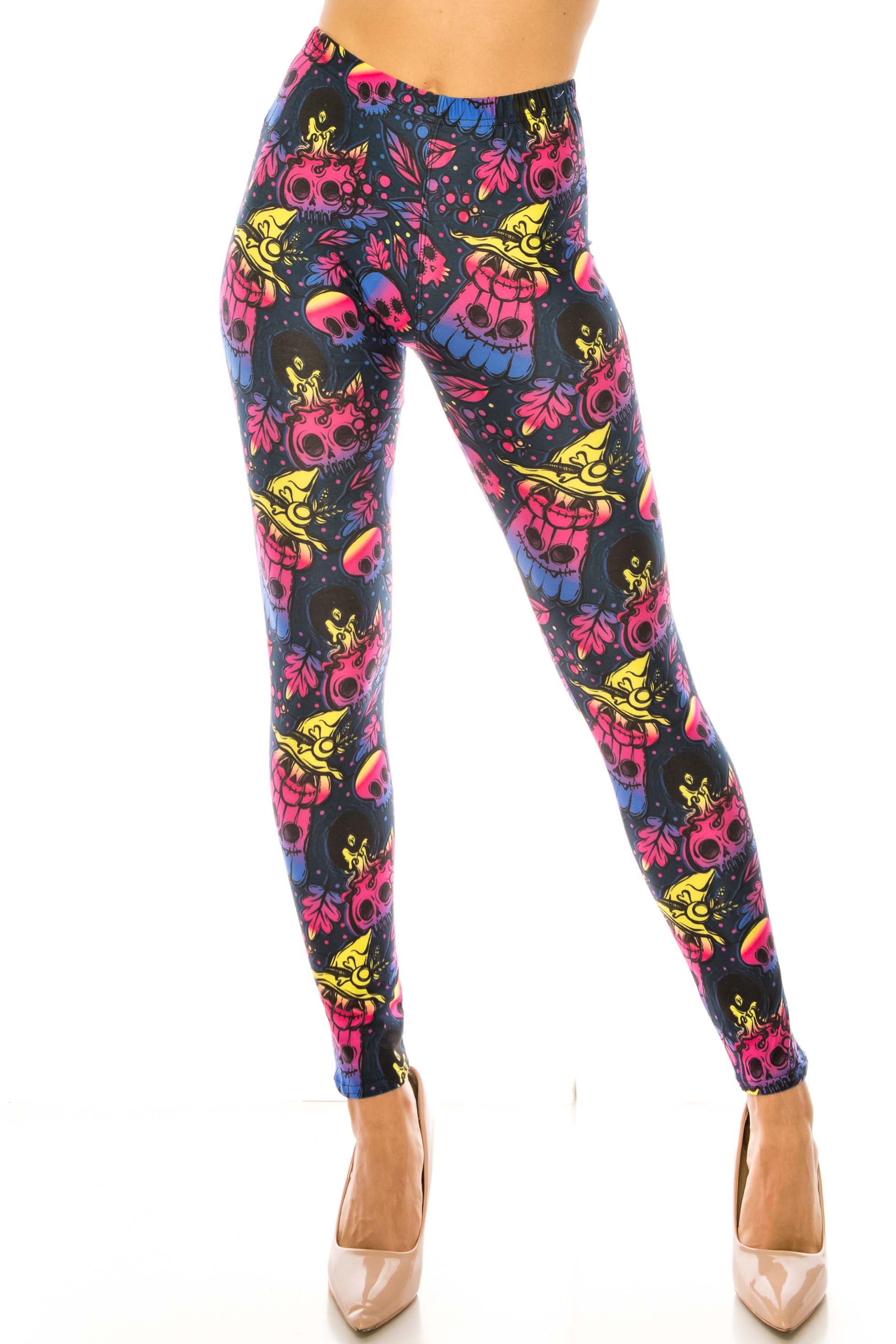 Creamy Soft Autumn Ombre Skulls Extra Plus Size Leggings - 3X-5X - USA Fashion (XPlus One Size,Multi Color Bold)