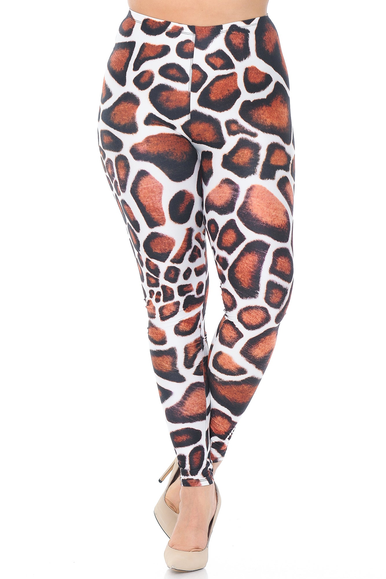 Creamy Soft Giraffe Print Extra Plus Size Leggings - 3X-5X - USA Fashion (XPlus One Size,Brown)