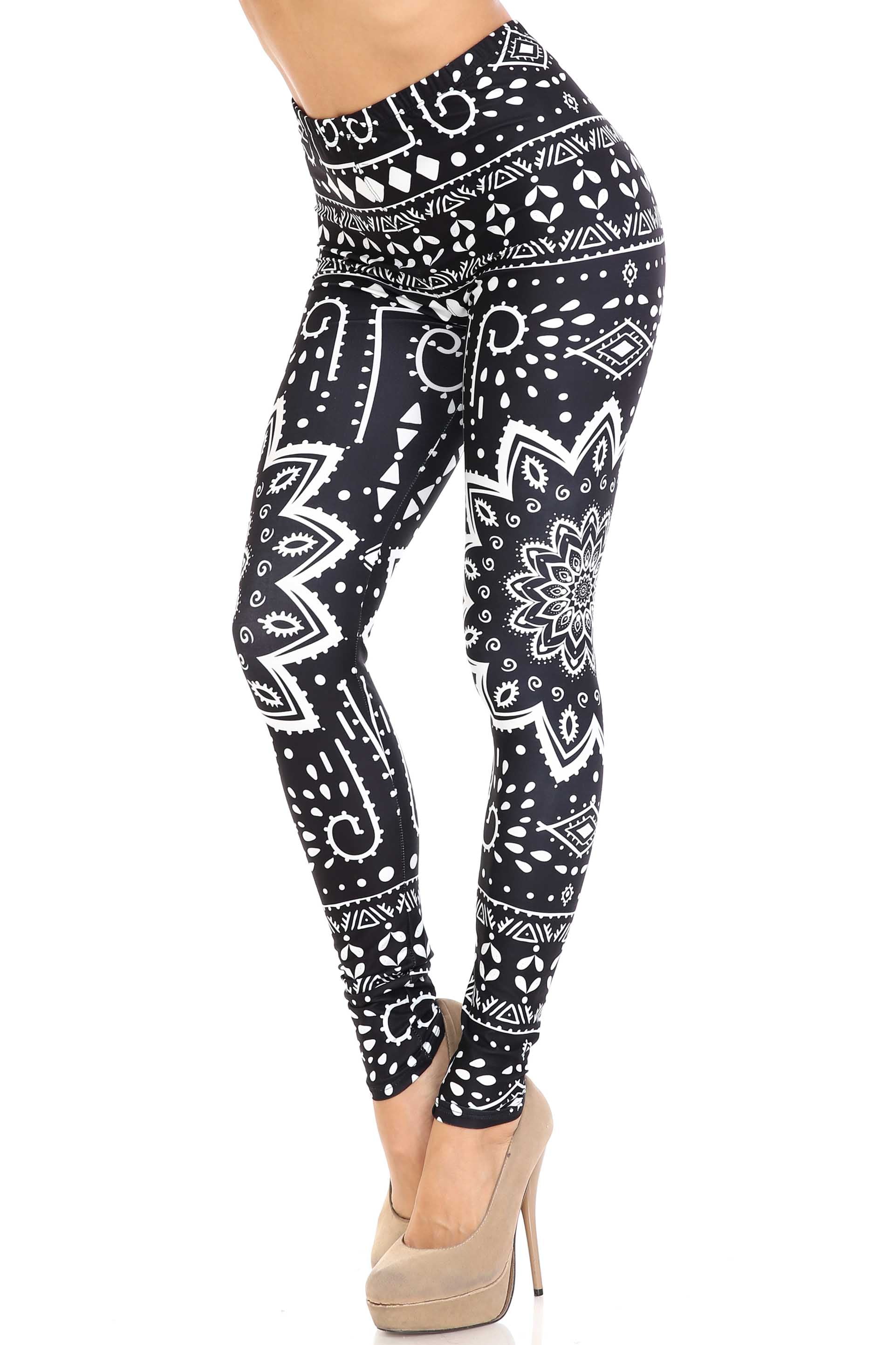 Creamy Soft Black Tribal Mandala Extra Plus Size Leggings - 3X-5X - By USA Fashion (XPlus One Size,Black)