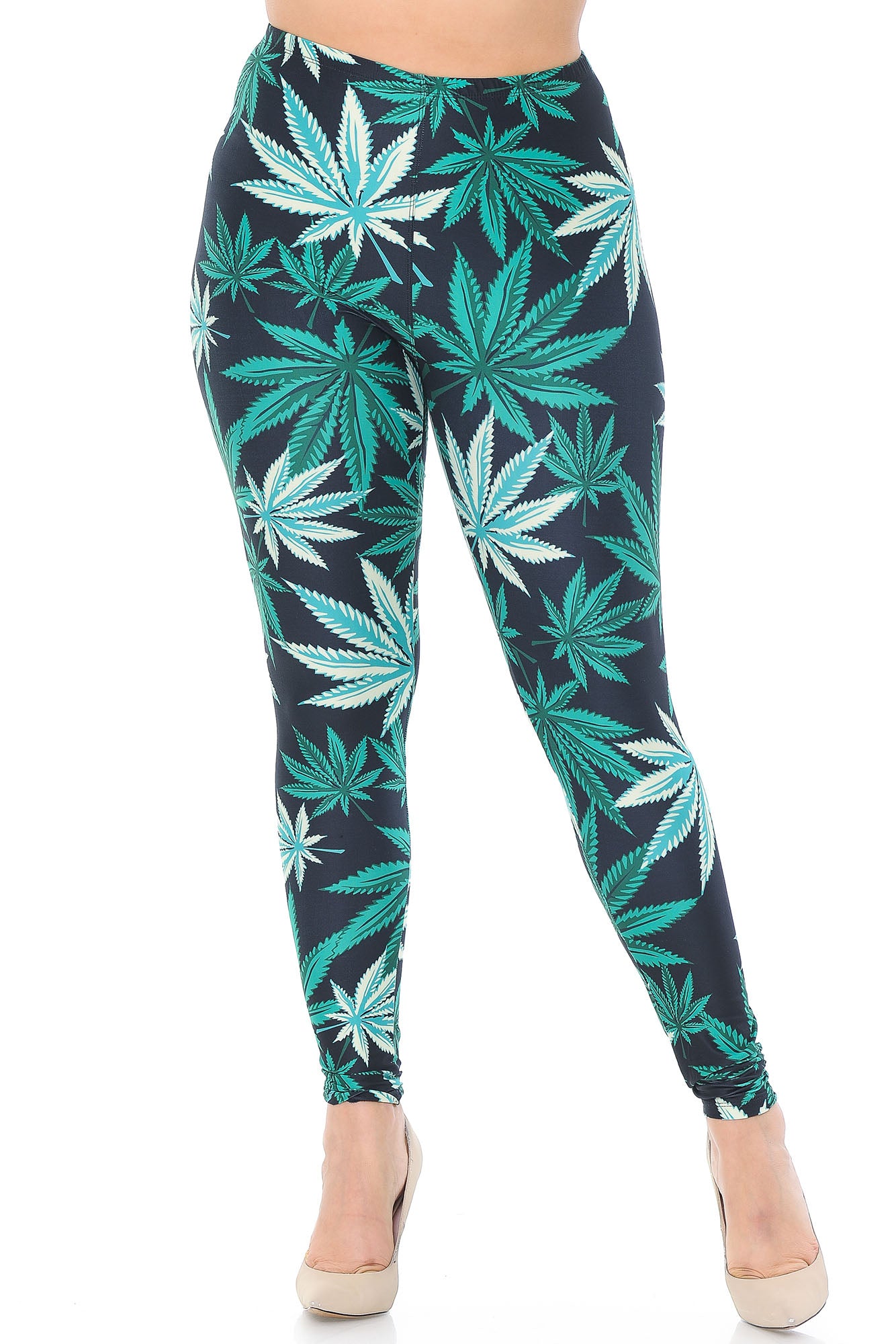 Creamy Soft Black Weed Extra Plus Size Leggings - 3X-5X - USA Fashion (XPlus One Size,Green)