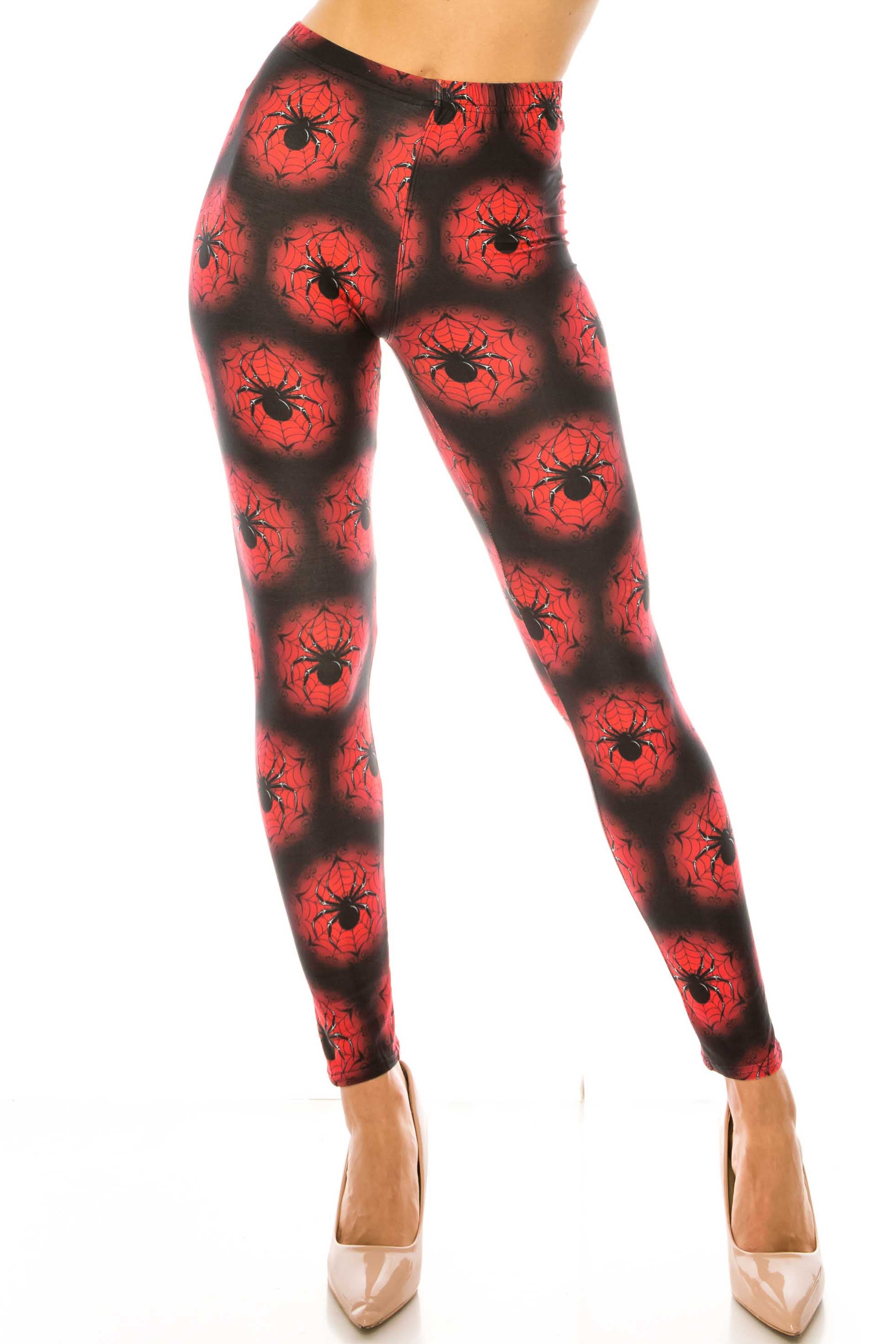 Creamy Soft Black Widow Spider Web Extra Plus Size Leggings - 3X-5X - USA Fashion (Red,XPlus One Size)