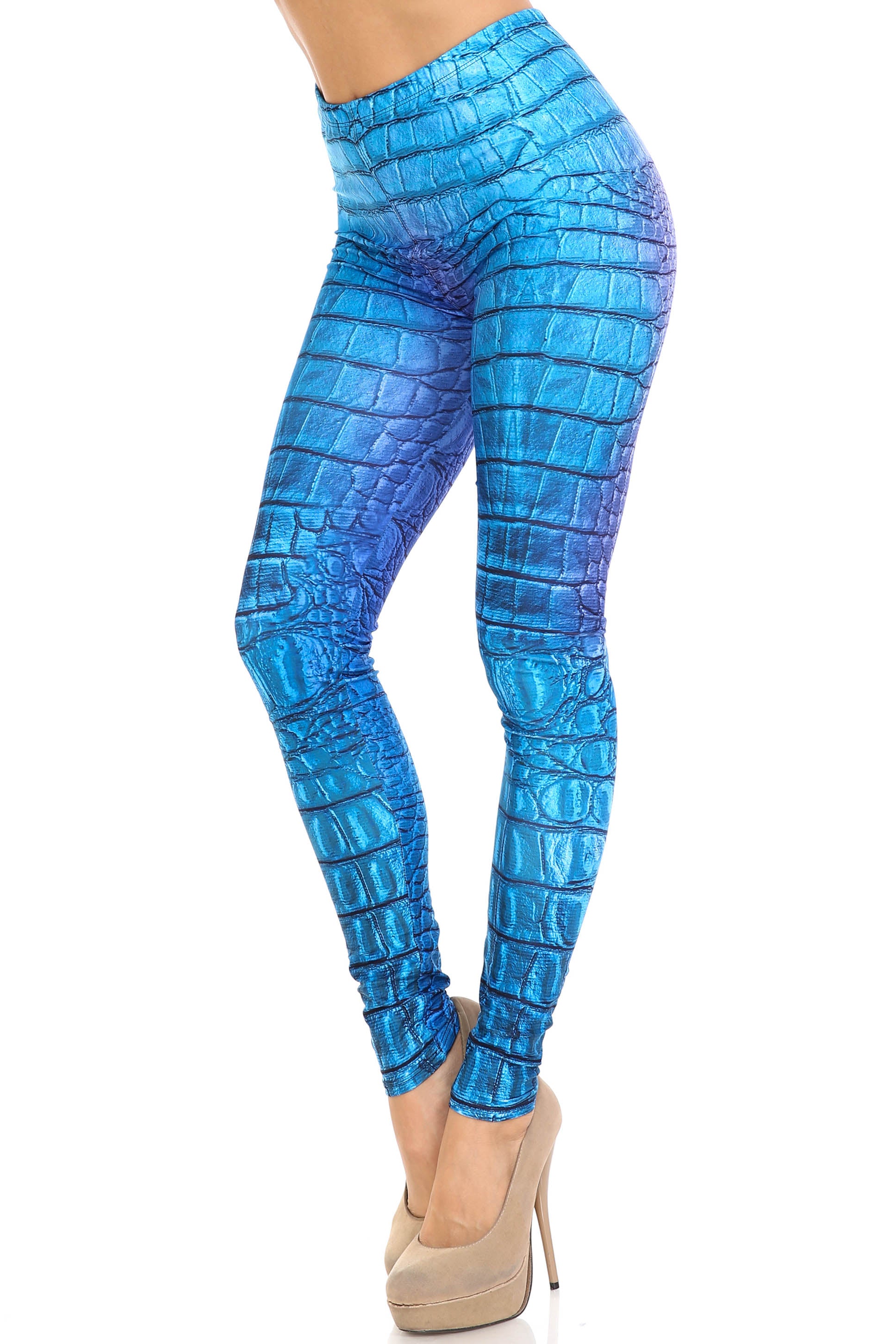 Creamy Soft Vibrant Blue Dragon Extra Plus Size Leggings - 3X-5X - By USA Fashion (XPlus One Size,Blue)