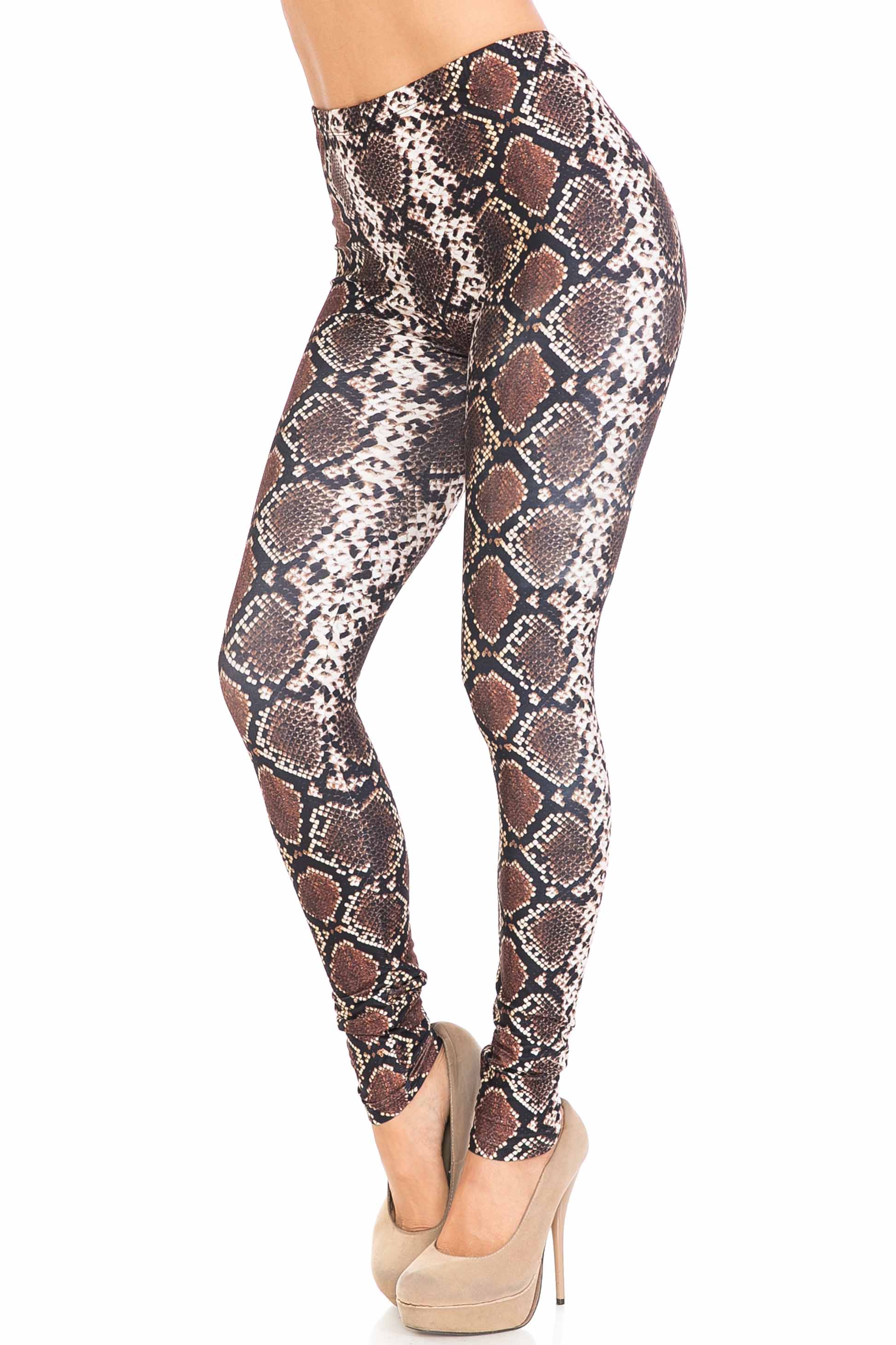 Creamy Soft Brown Boa Snake Extra Plus Size Leggings - 3X-5X - USA Fashion (XPlus One Size,Brown)